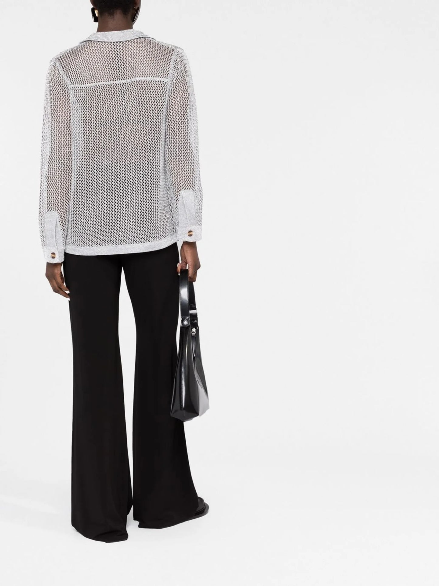 metallic-thread knitted polo shirt