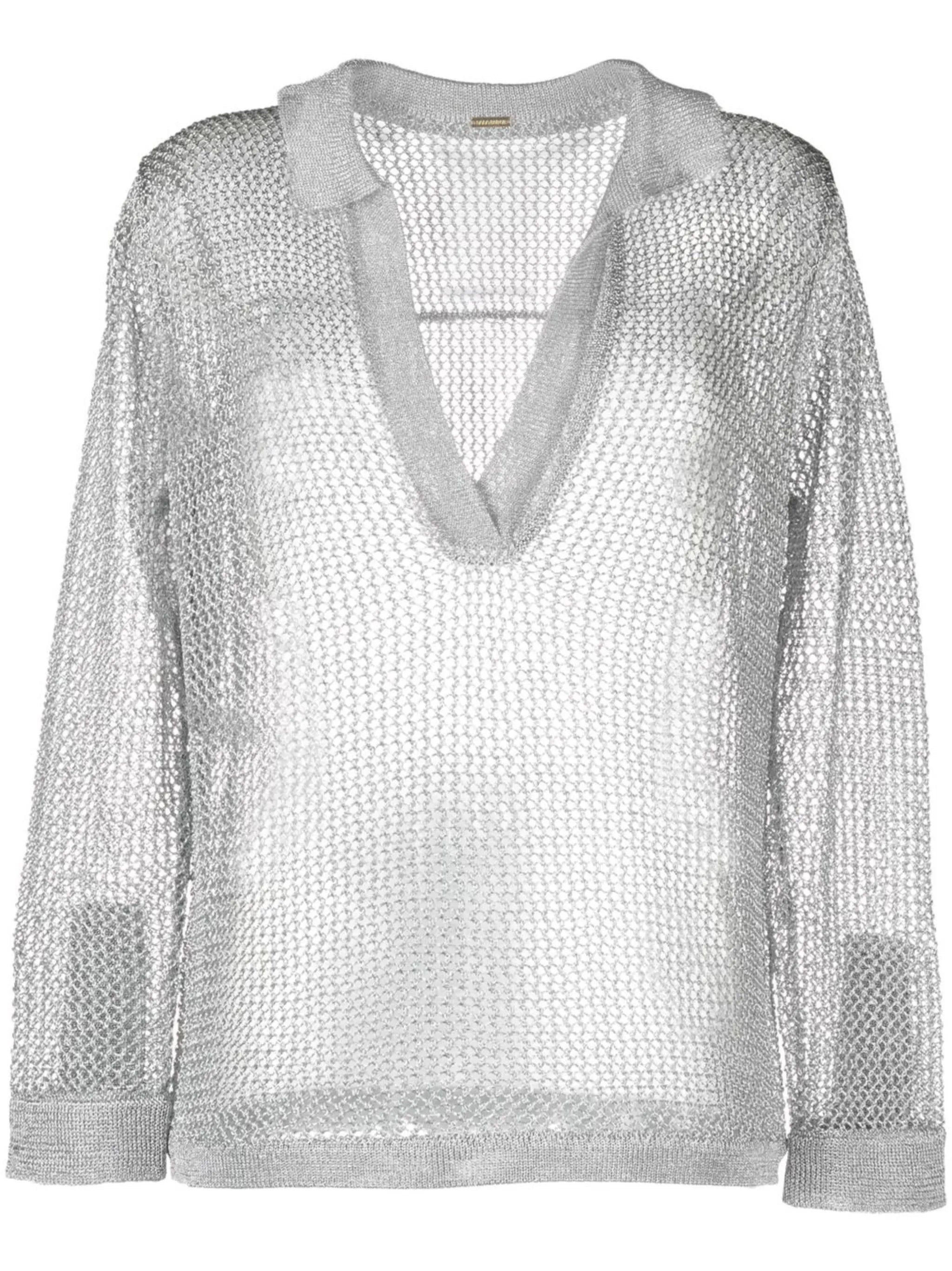 metallic-thread knitted polo shirt
