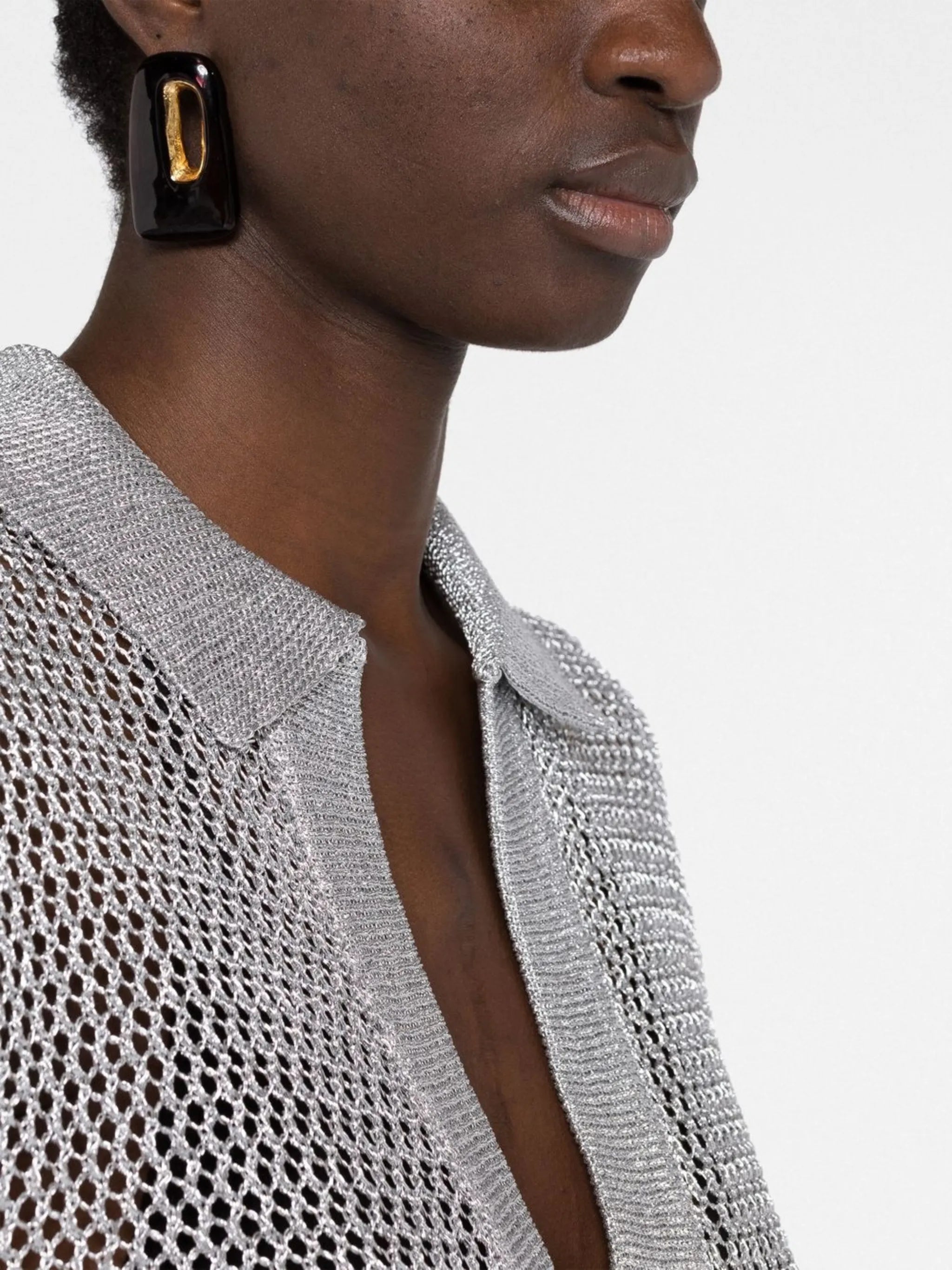 metallic-thread knitted polo shirt