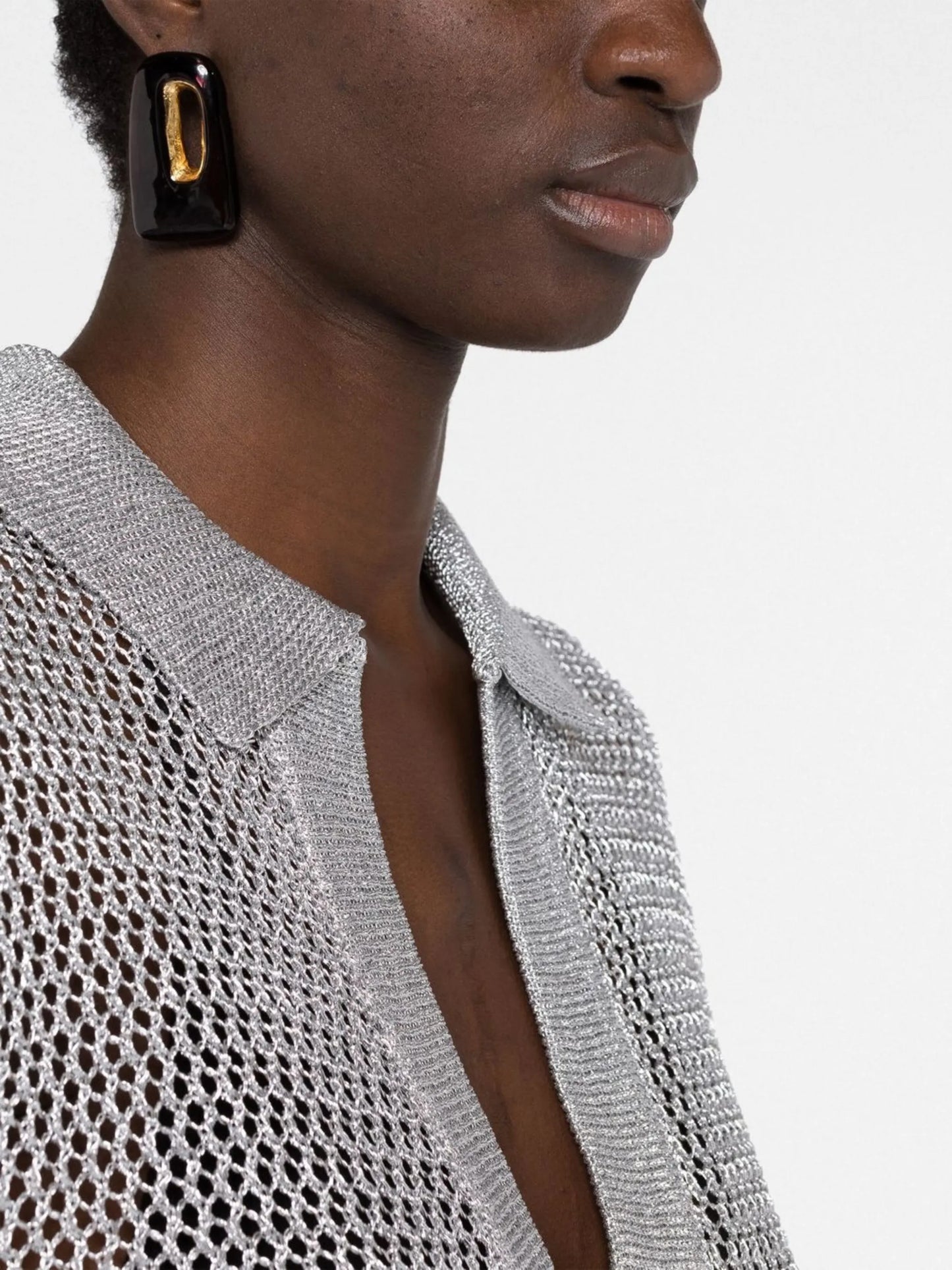 metallic-thread knitted polo shirt