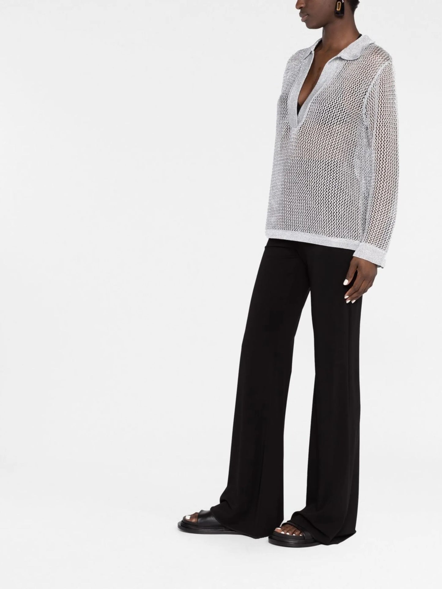 metallic-thread knitted polo shirt