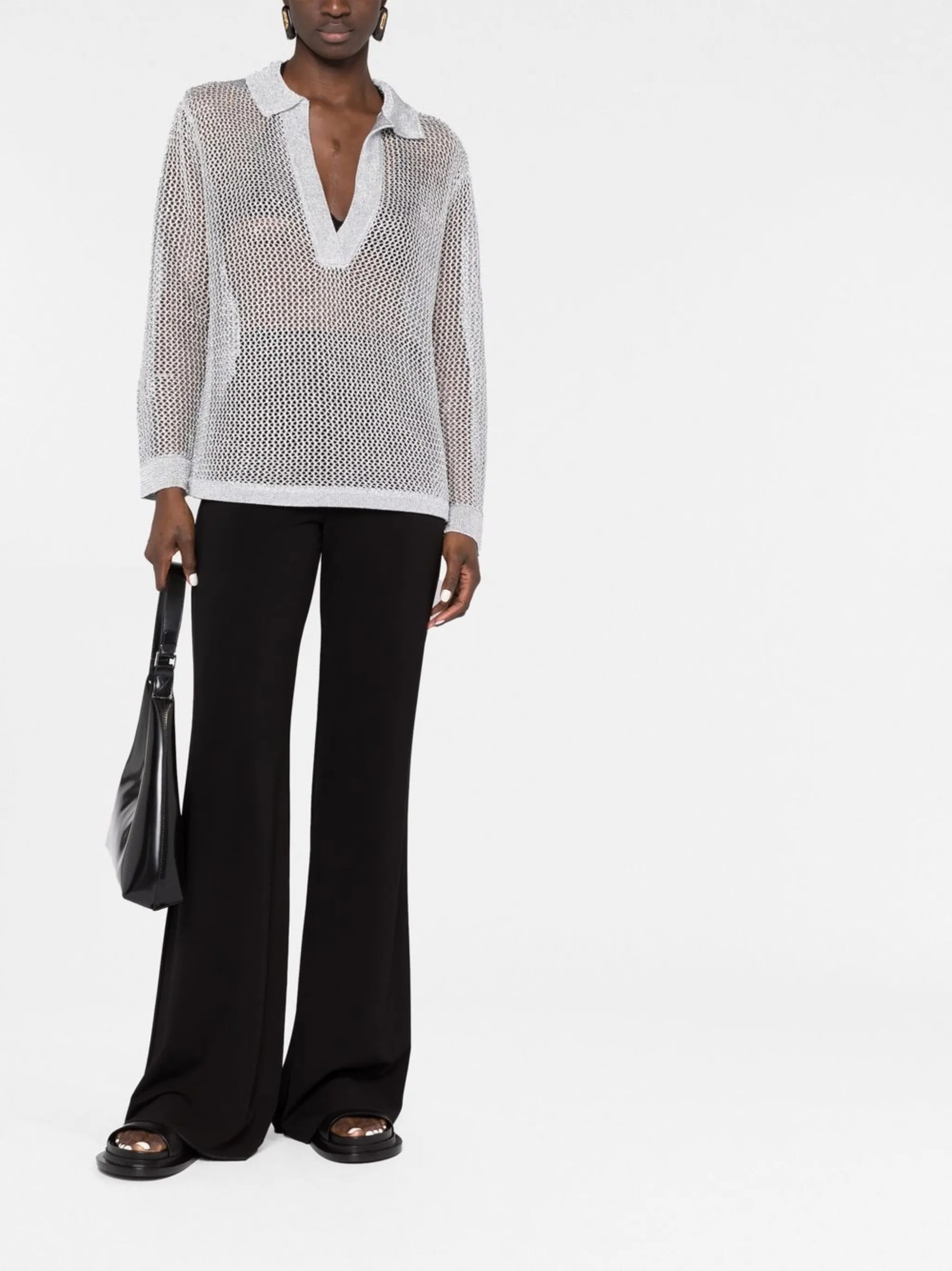 metallic-thread knitted polo shirt