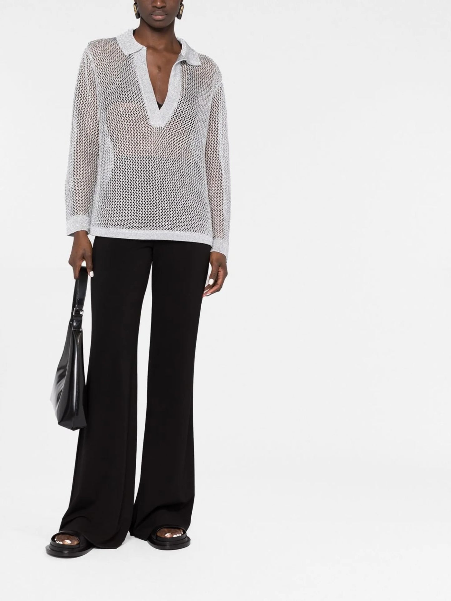 metallic-thread knitted polo shirt