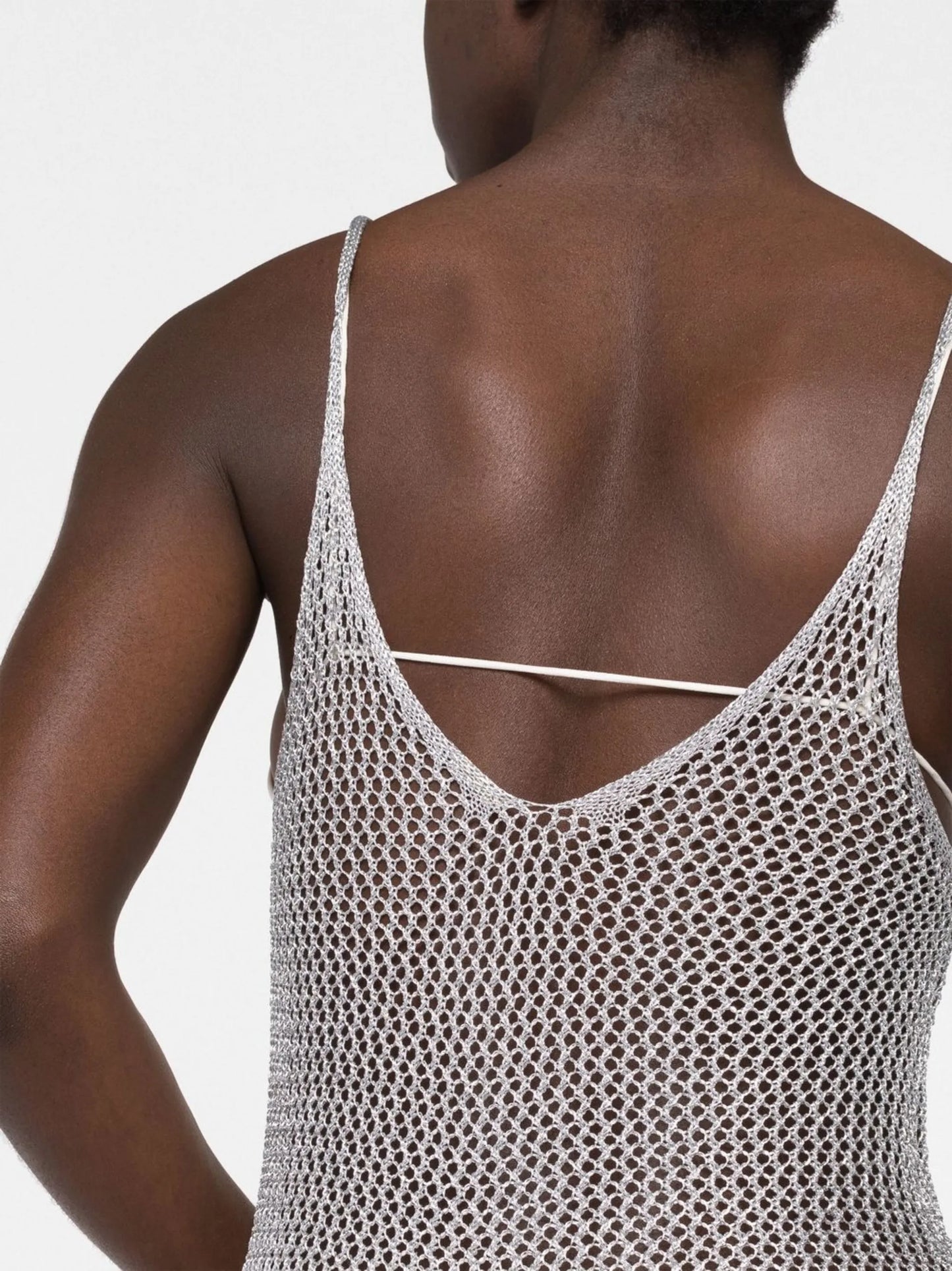 metallic-thread sleeveless dress