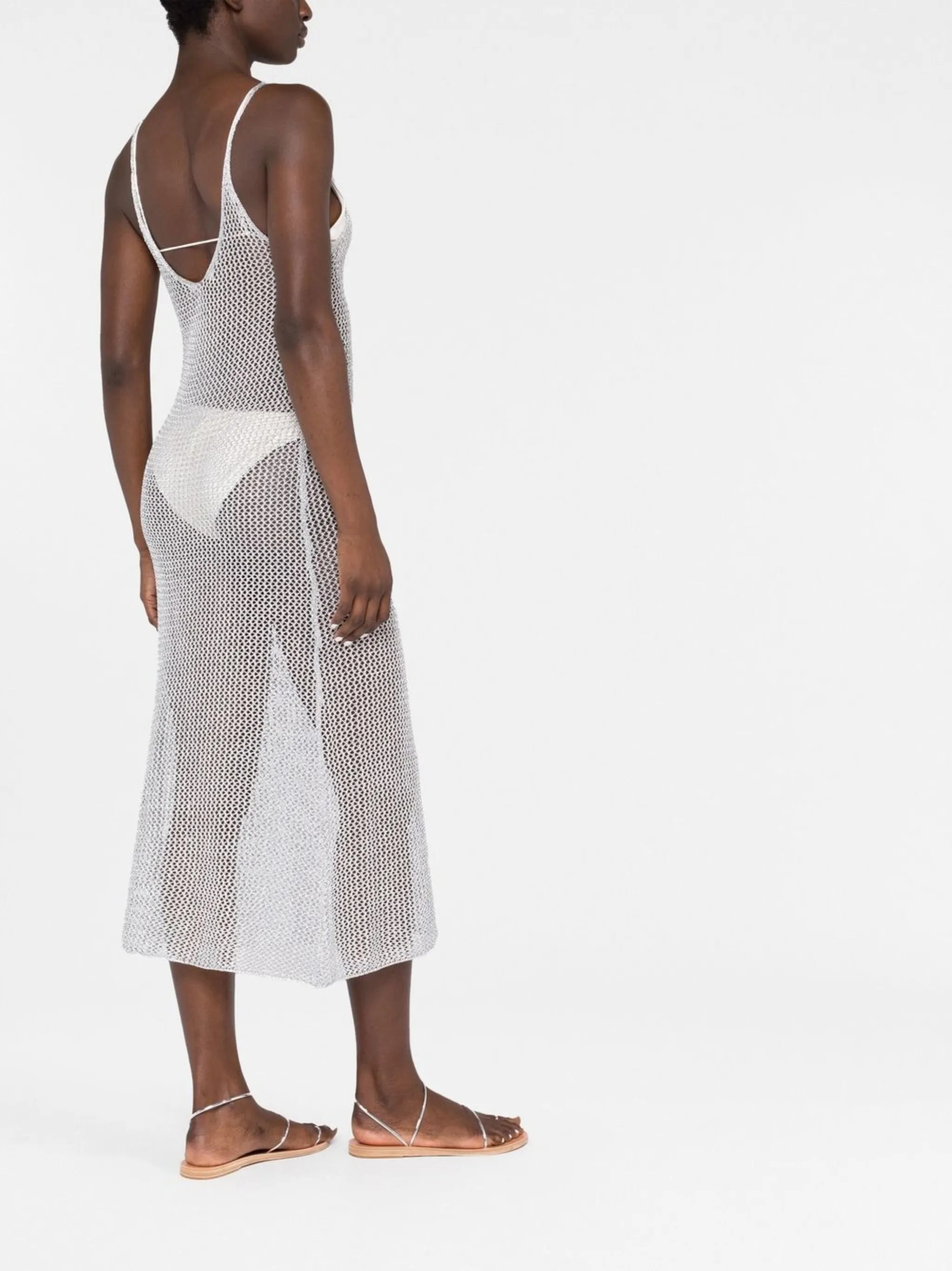 metallic-thread sleeveless dress