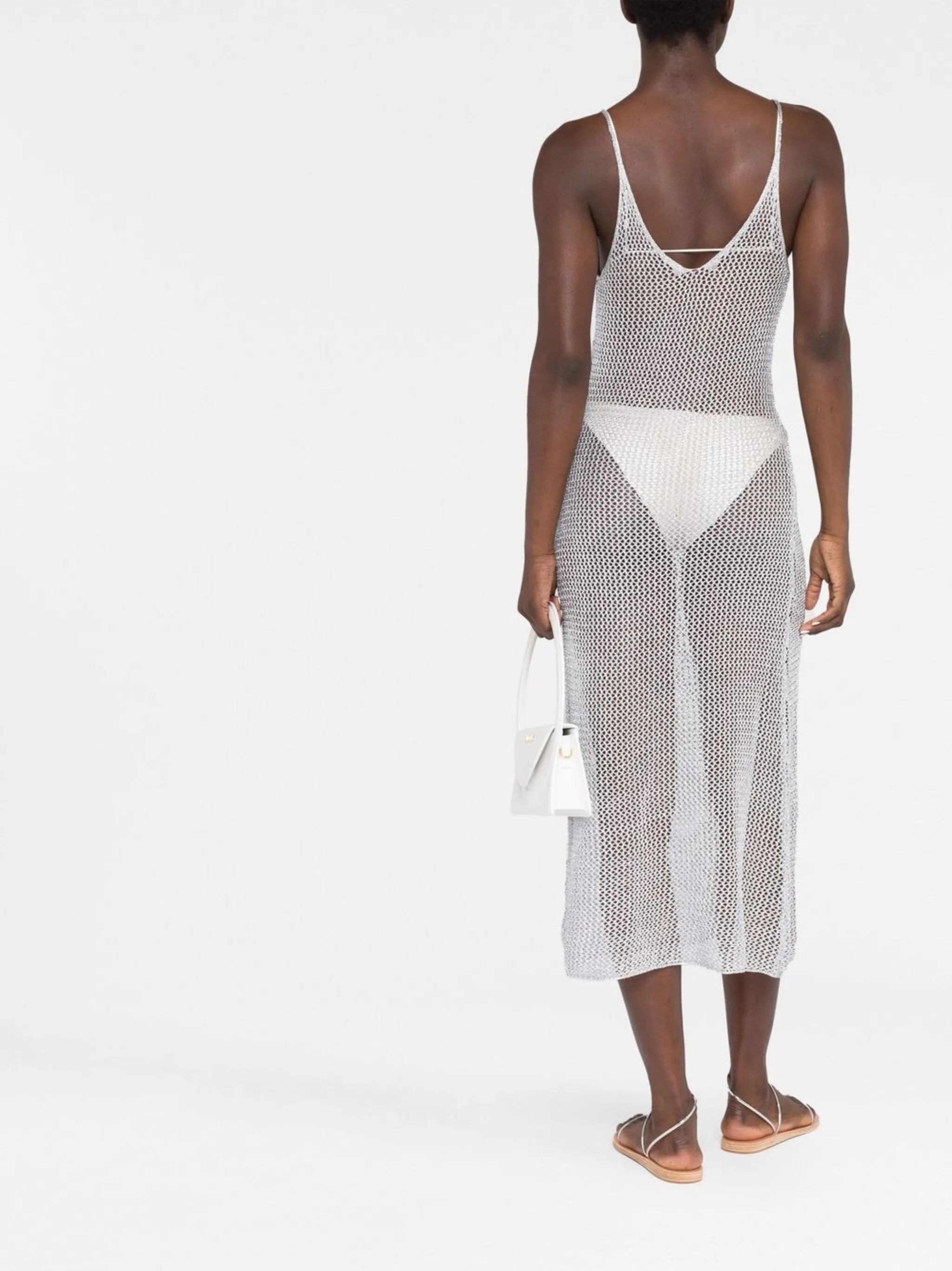 metallic-thread sleeveless dress