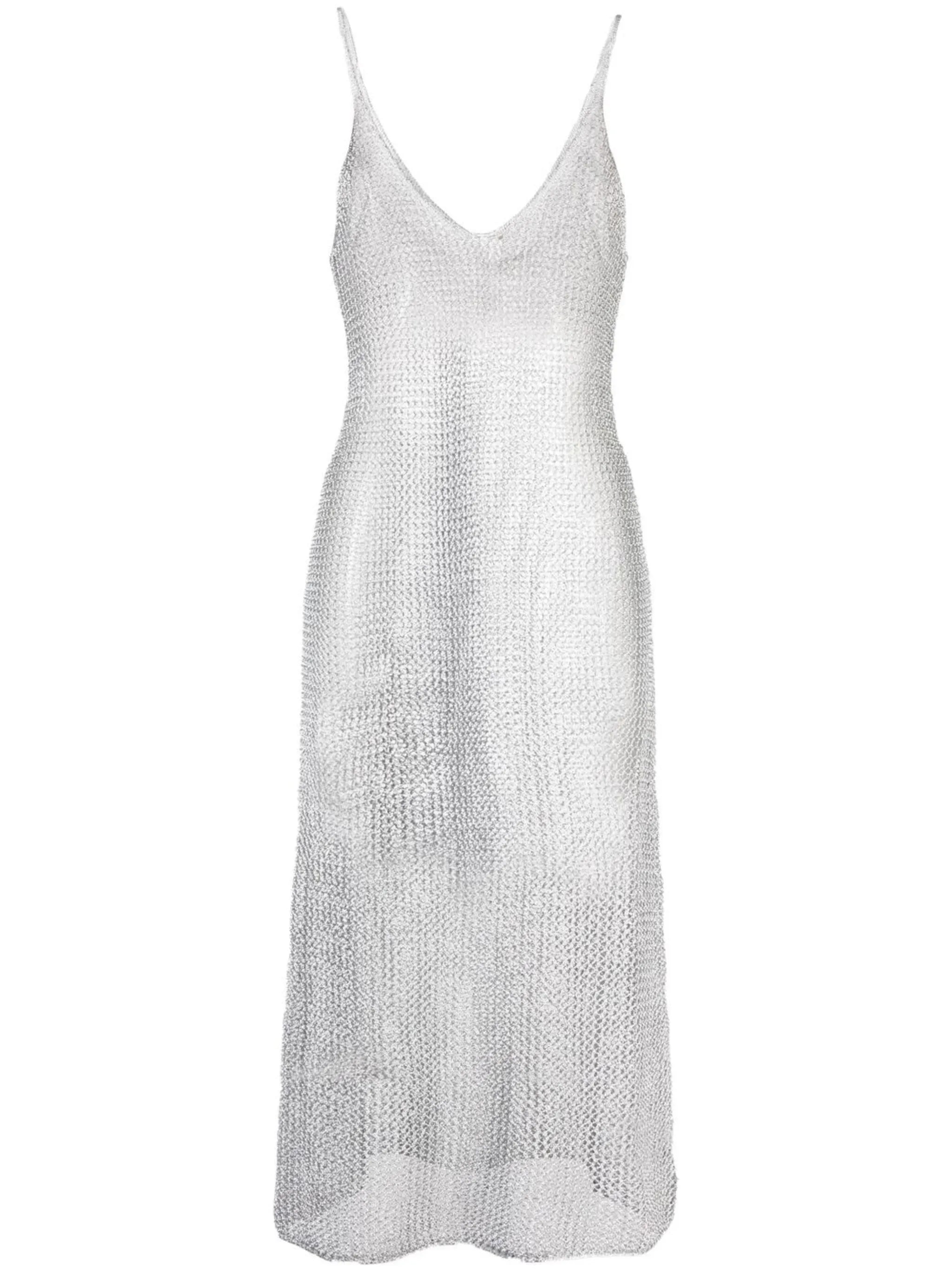 metallic-thread sleeveless dress