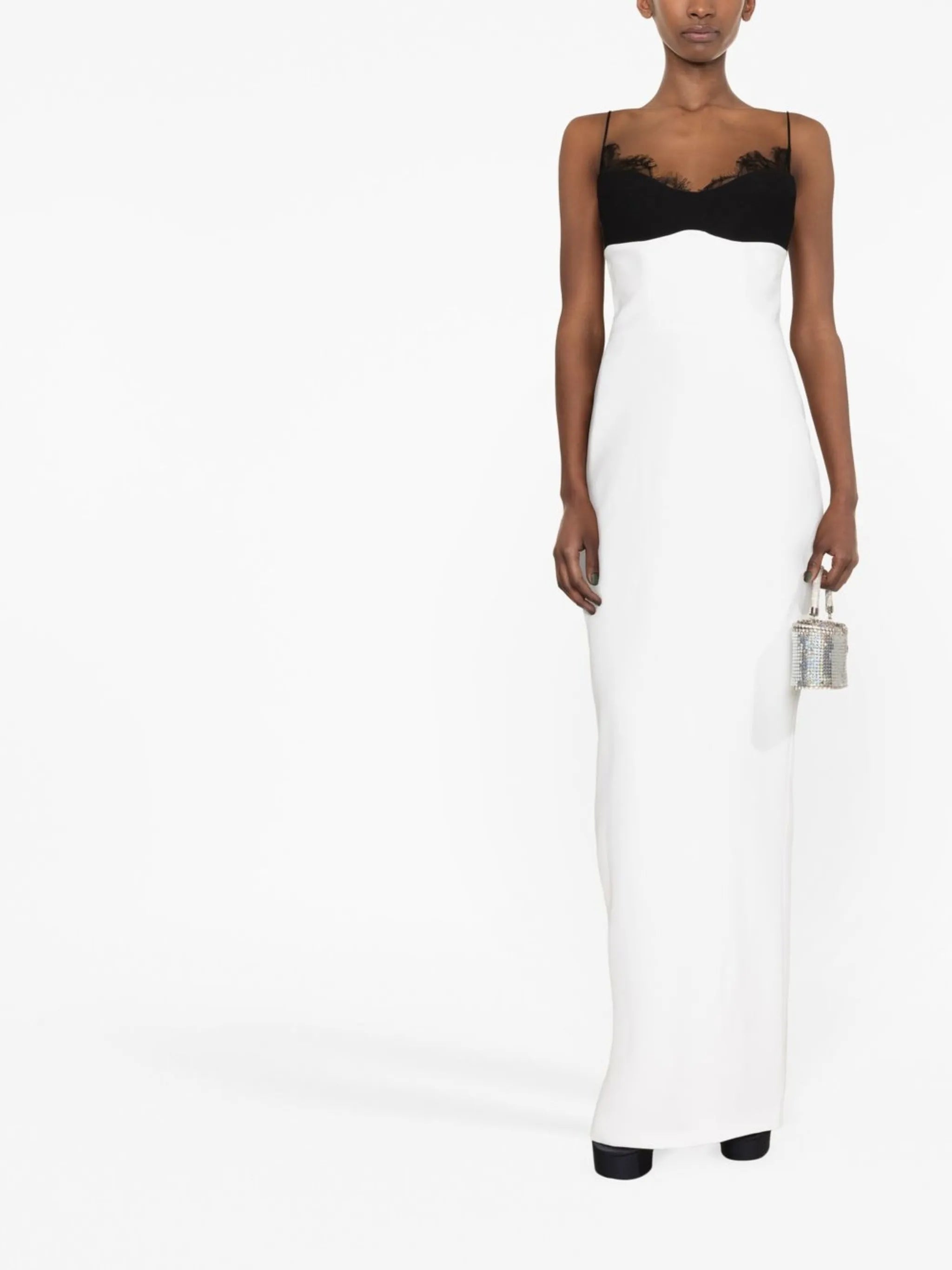 lace-trim pencil gown