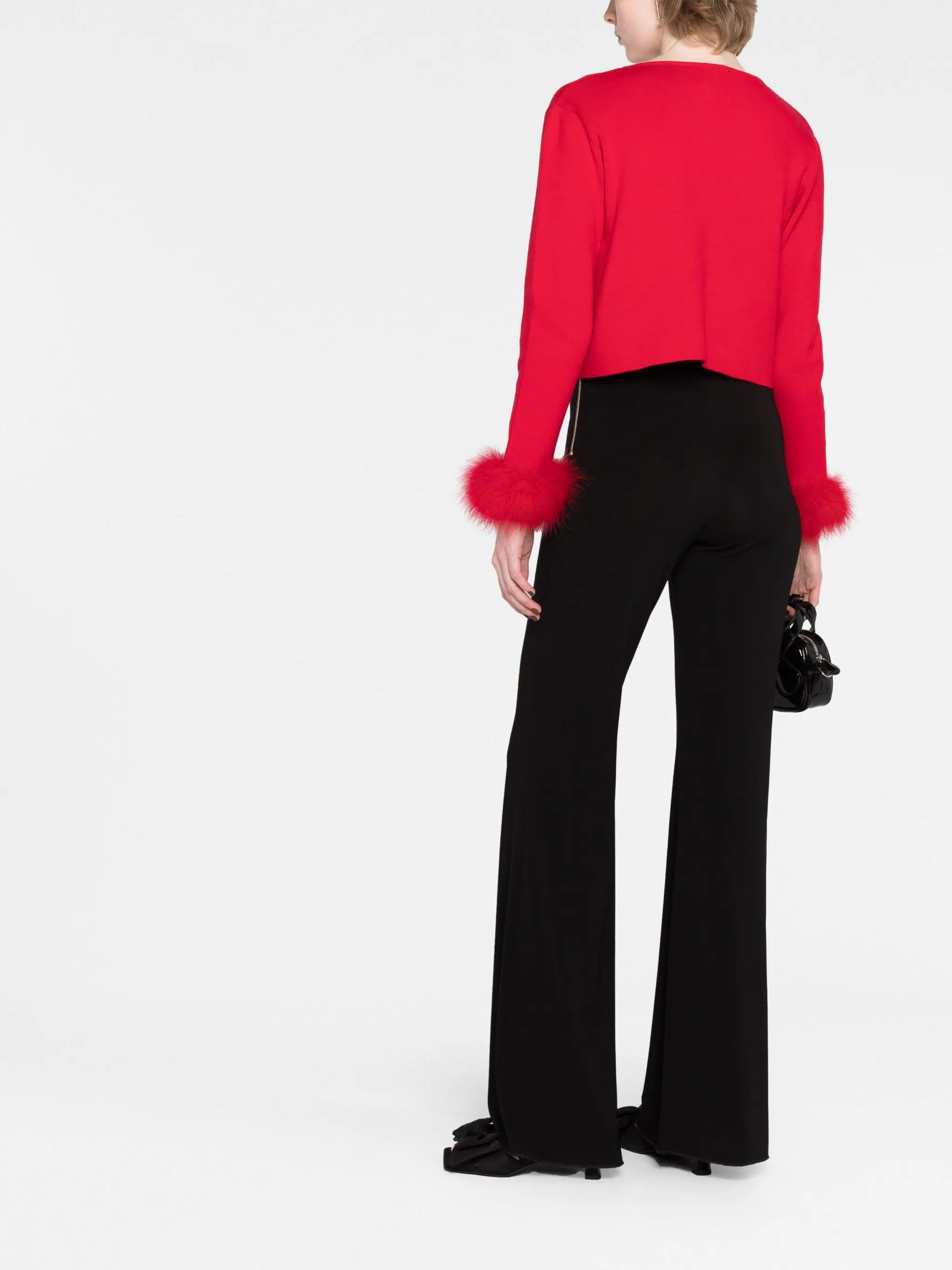 feather-cuff cropped cardigan