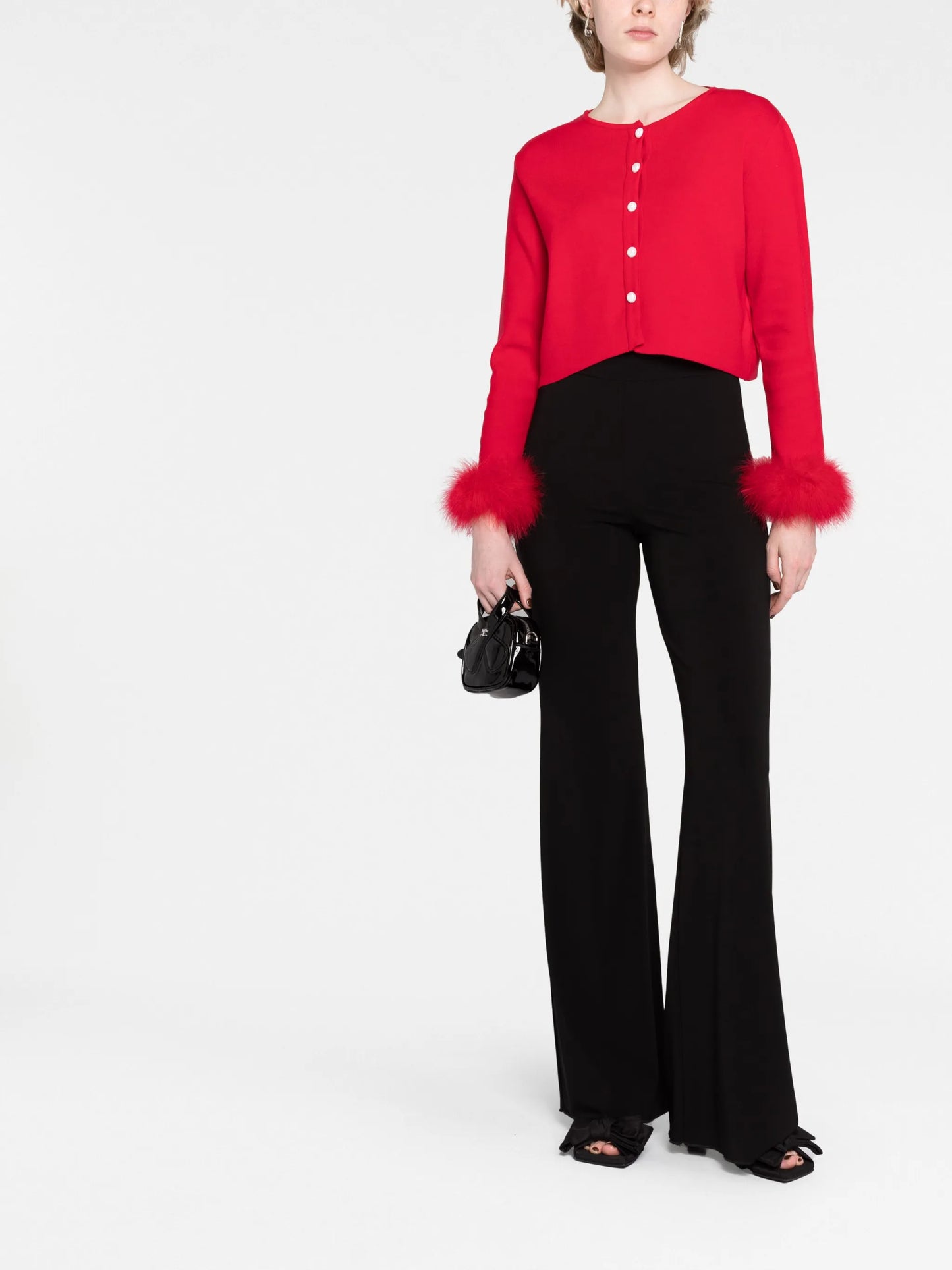 feather-cuff cropped cardigan