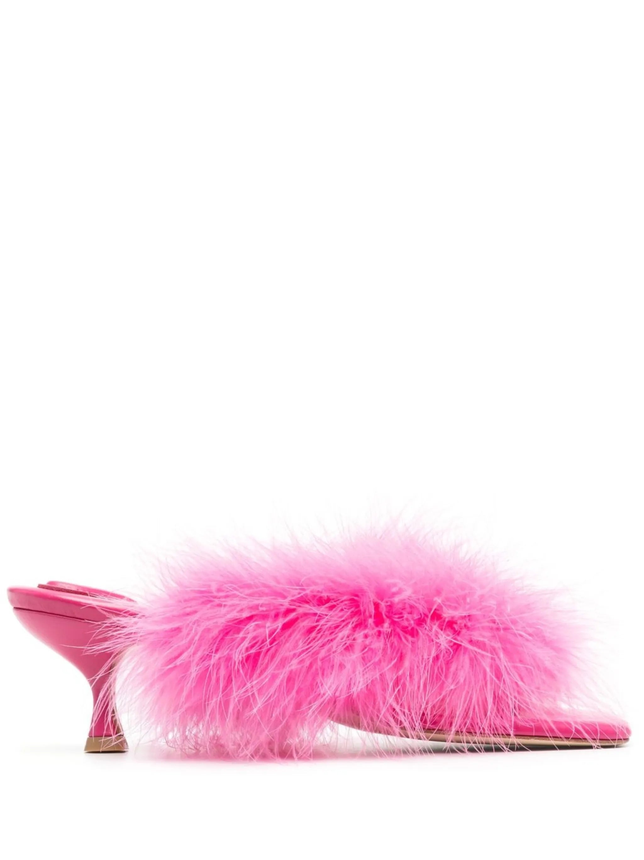 feathered slip-on sandals