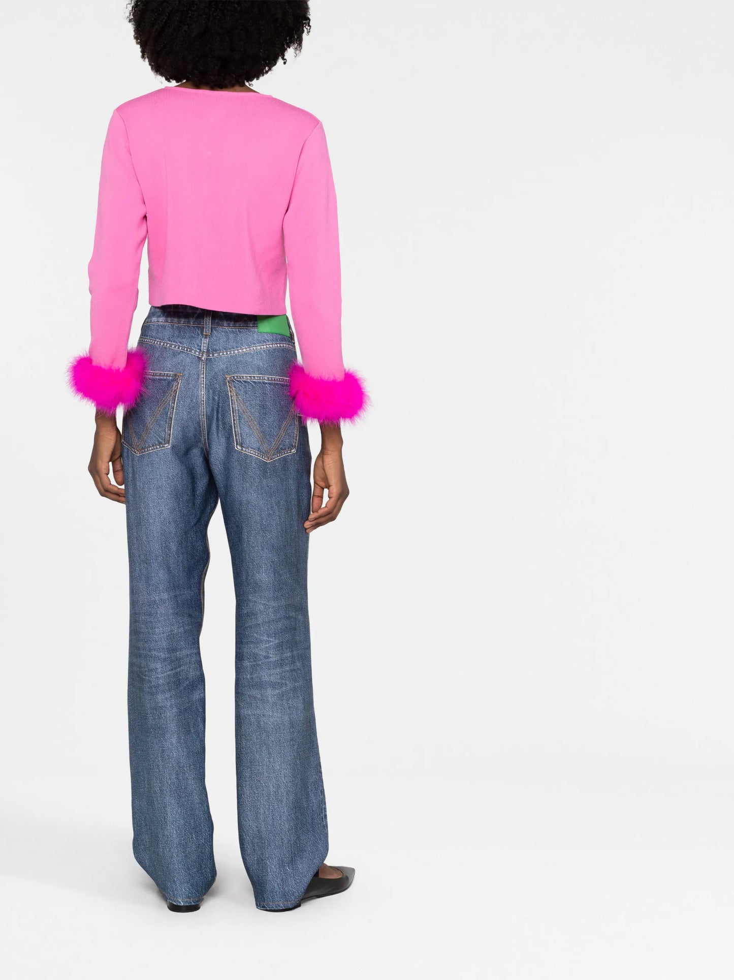 feather-trimmed cropped cardigan