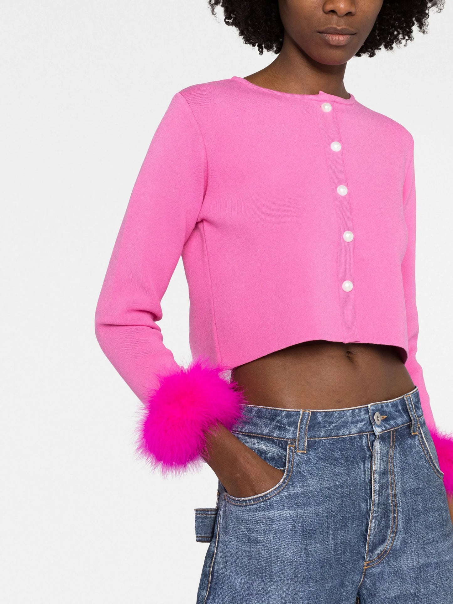 feather-trimmed cropped cardigan
