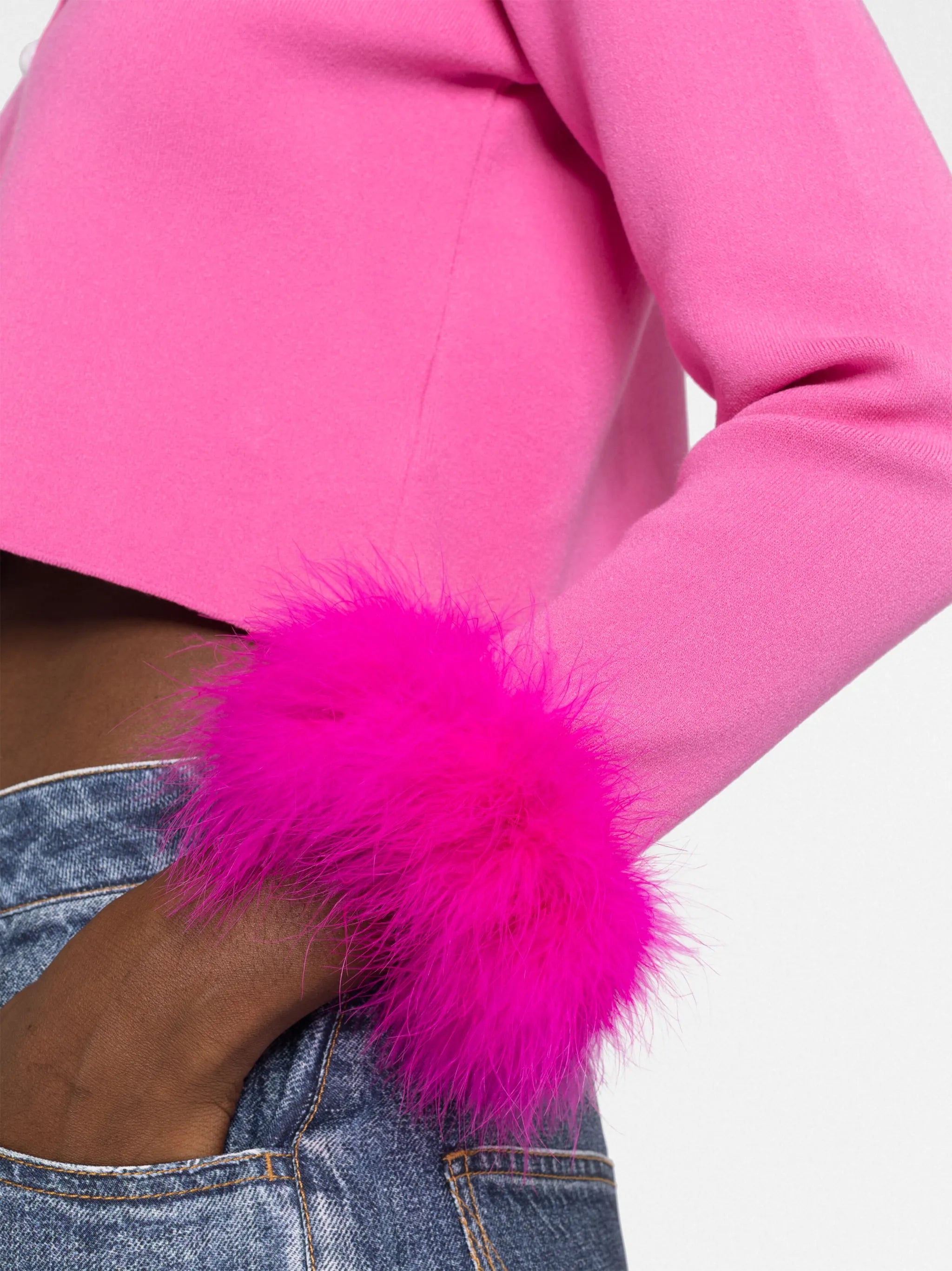 feather-trimmed cropped cardigan