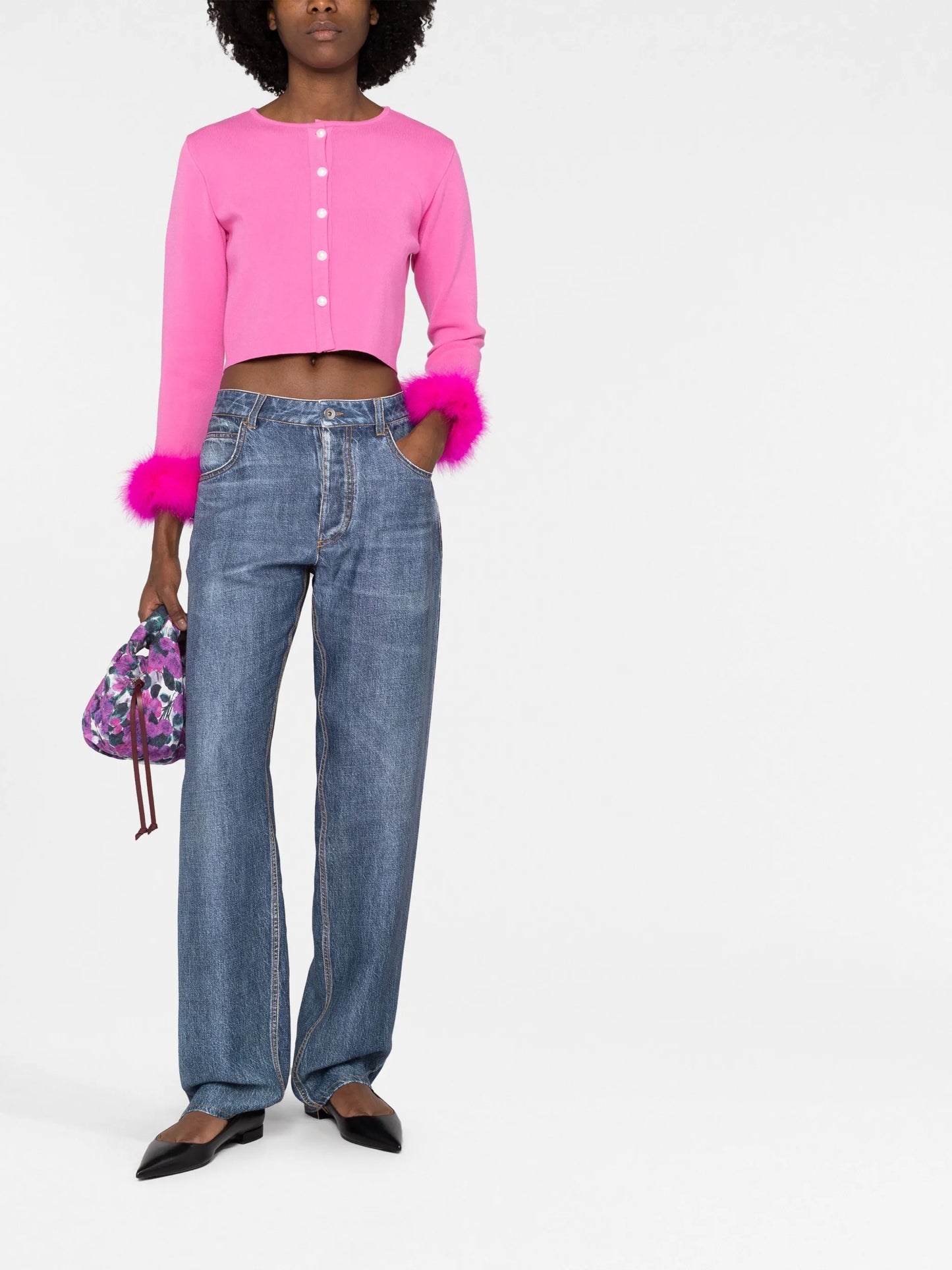 feather-trimmed cropped cardigan