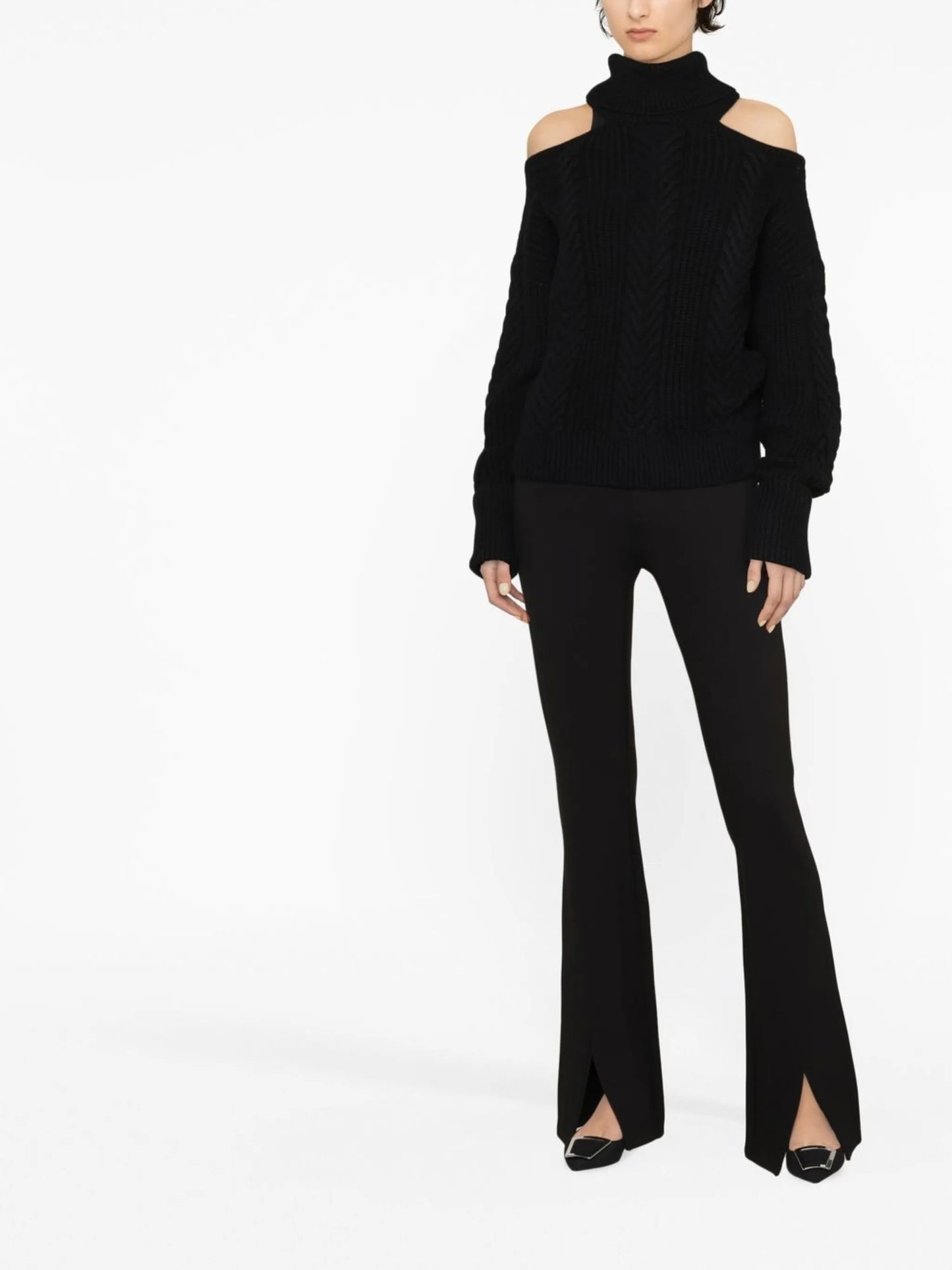 cold-shoulder cable-knit jumper