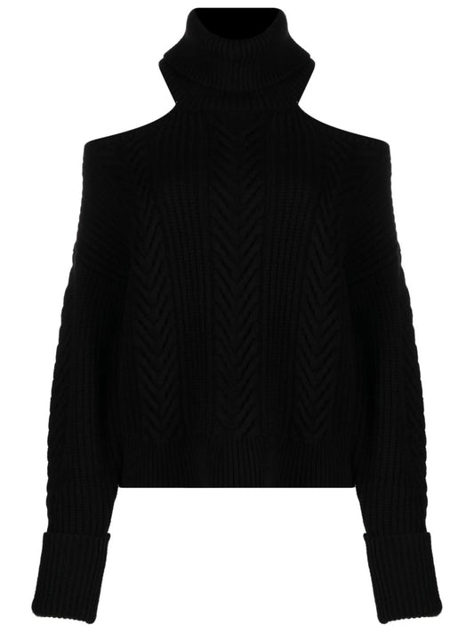 cold-shoulder cable-knit jumper