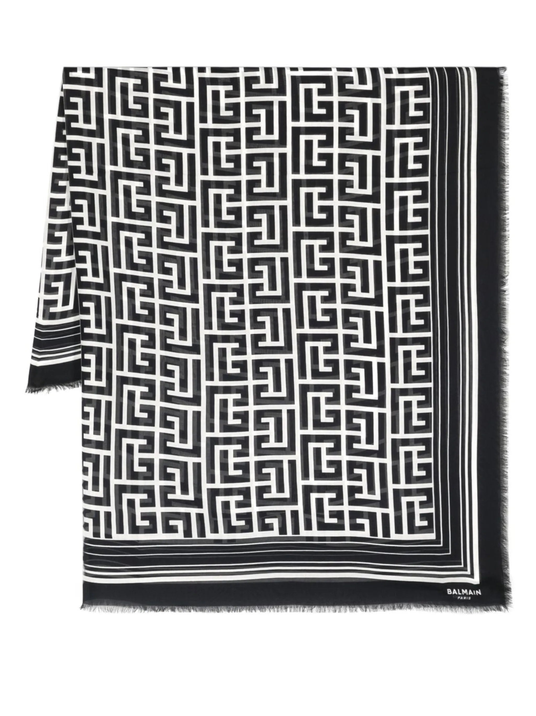 monogram-print frayed-edge scarf