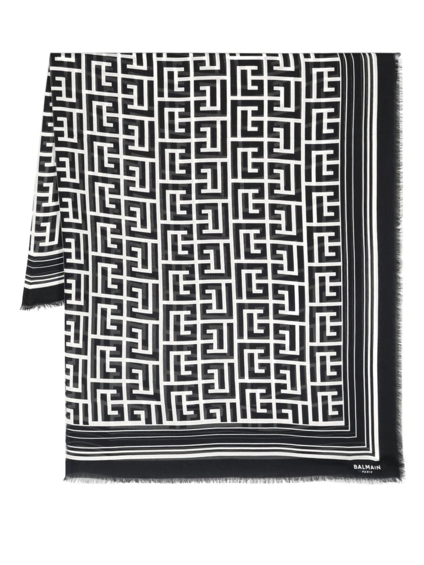 monogram-print frayed-edge scarf