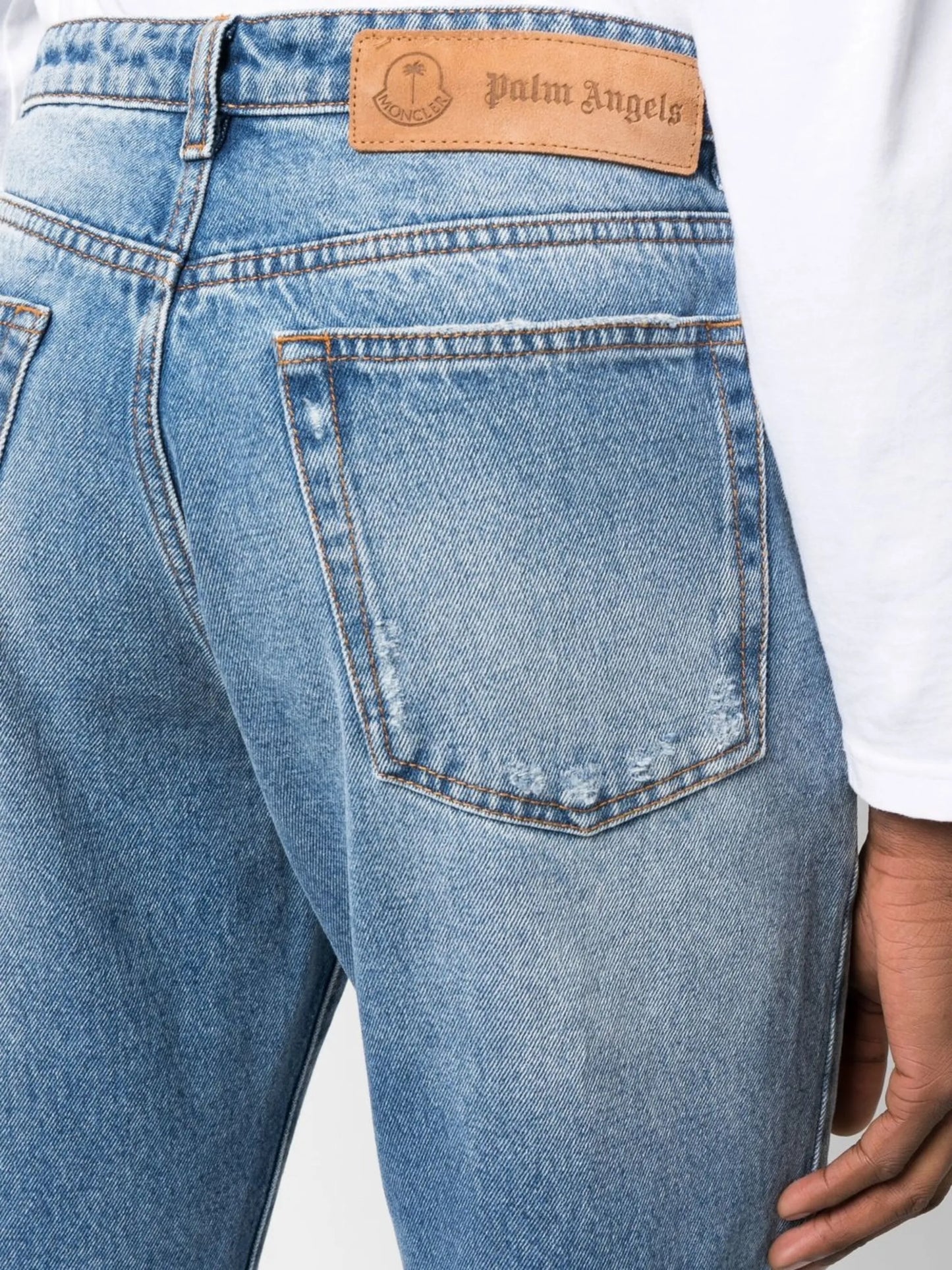 ripped-detail straight-leg jeans