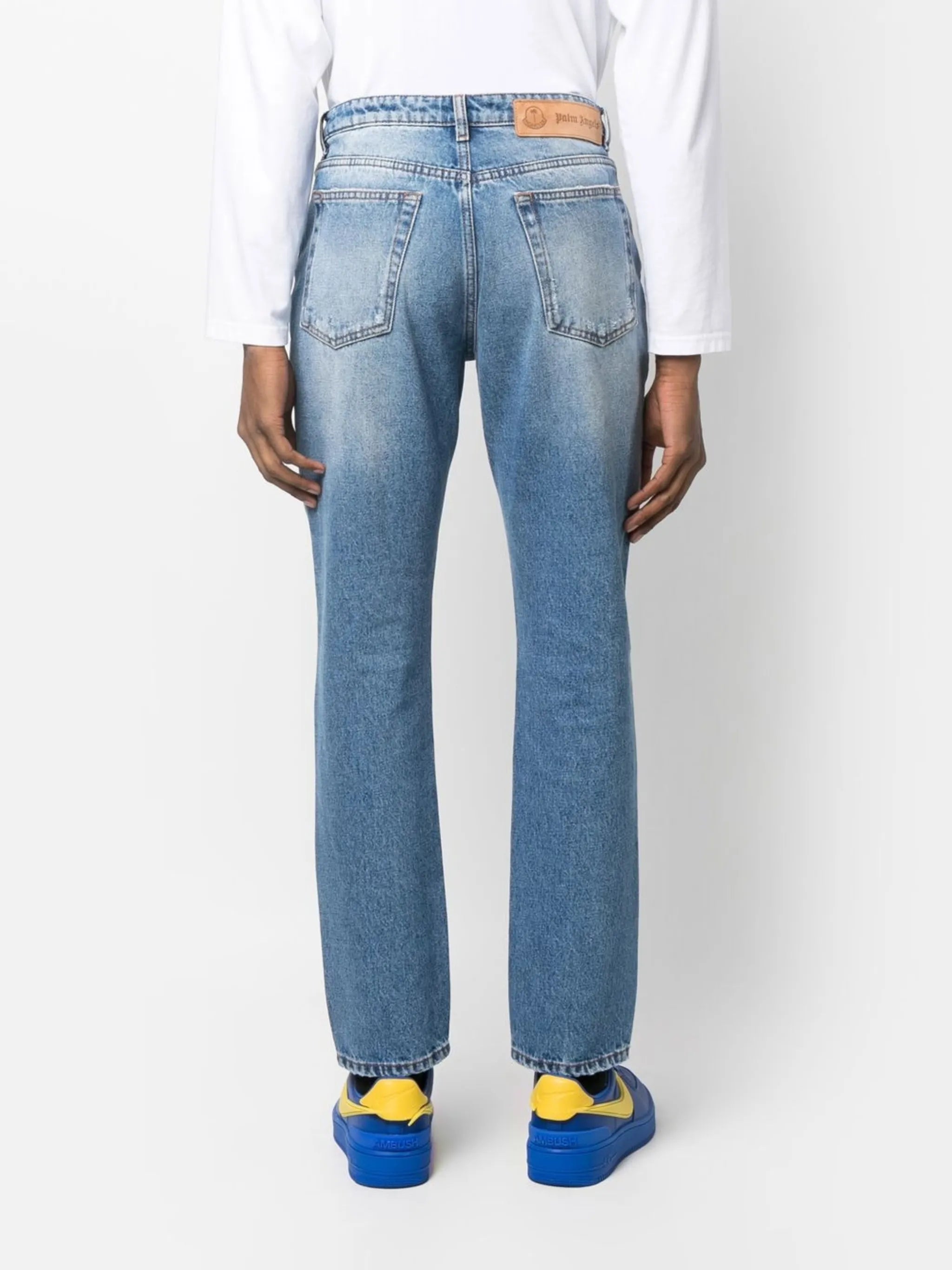 ripped-detail straight-leg jeans