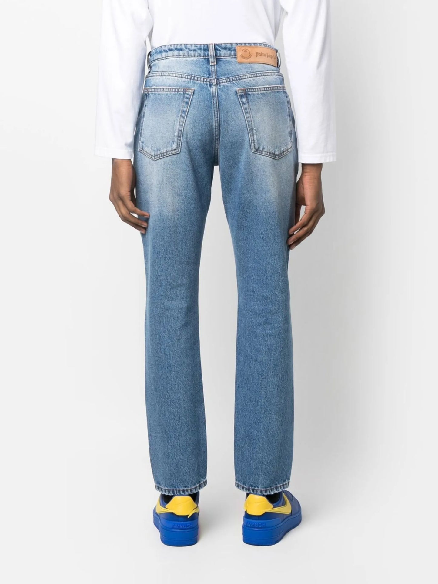 ripped-detail straight-leg jeans