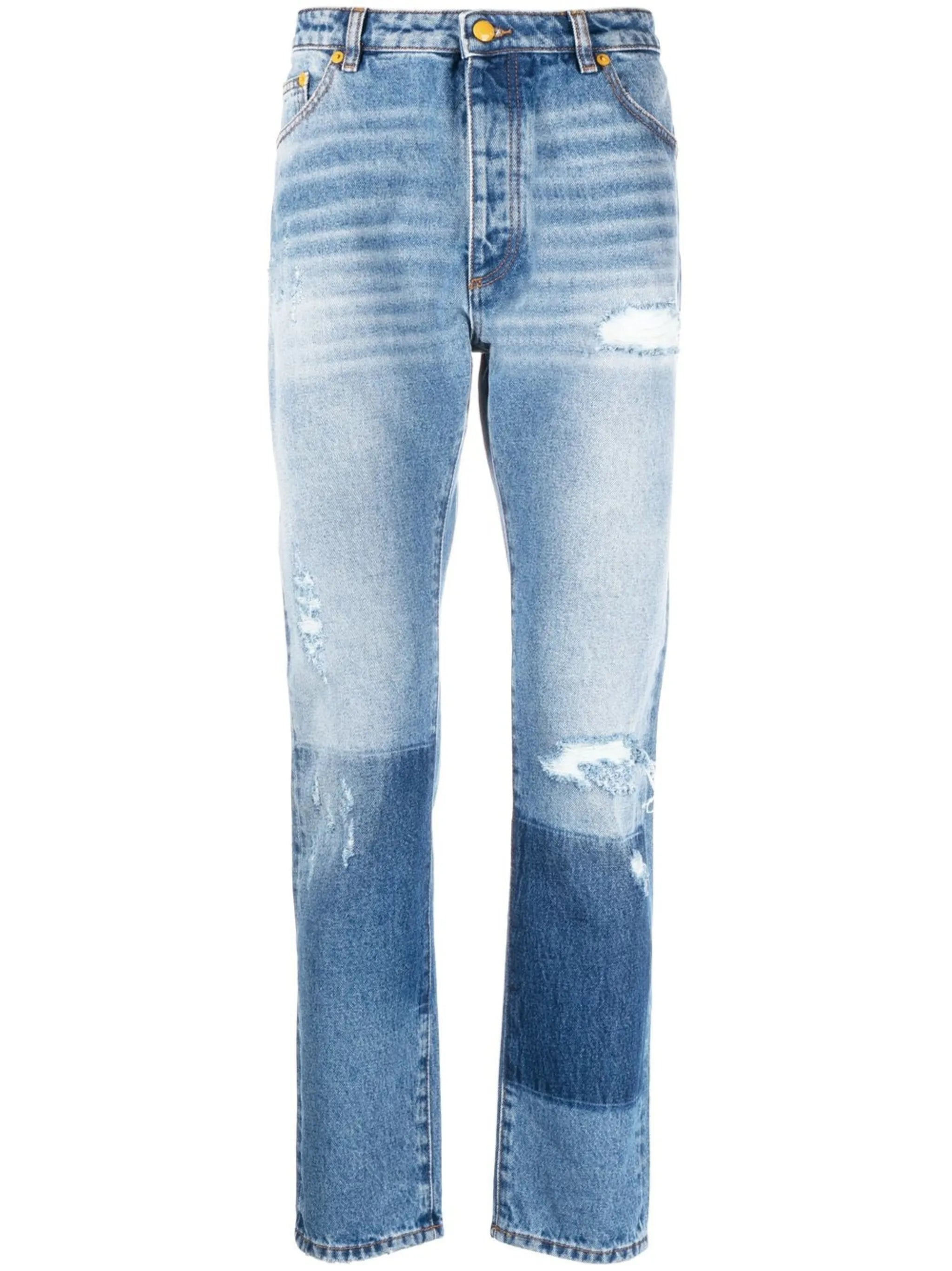 ripped-detail straight-leg jeans