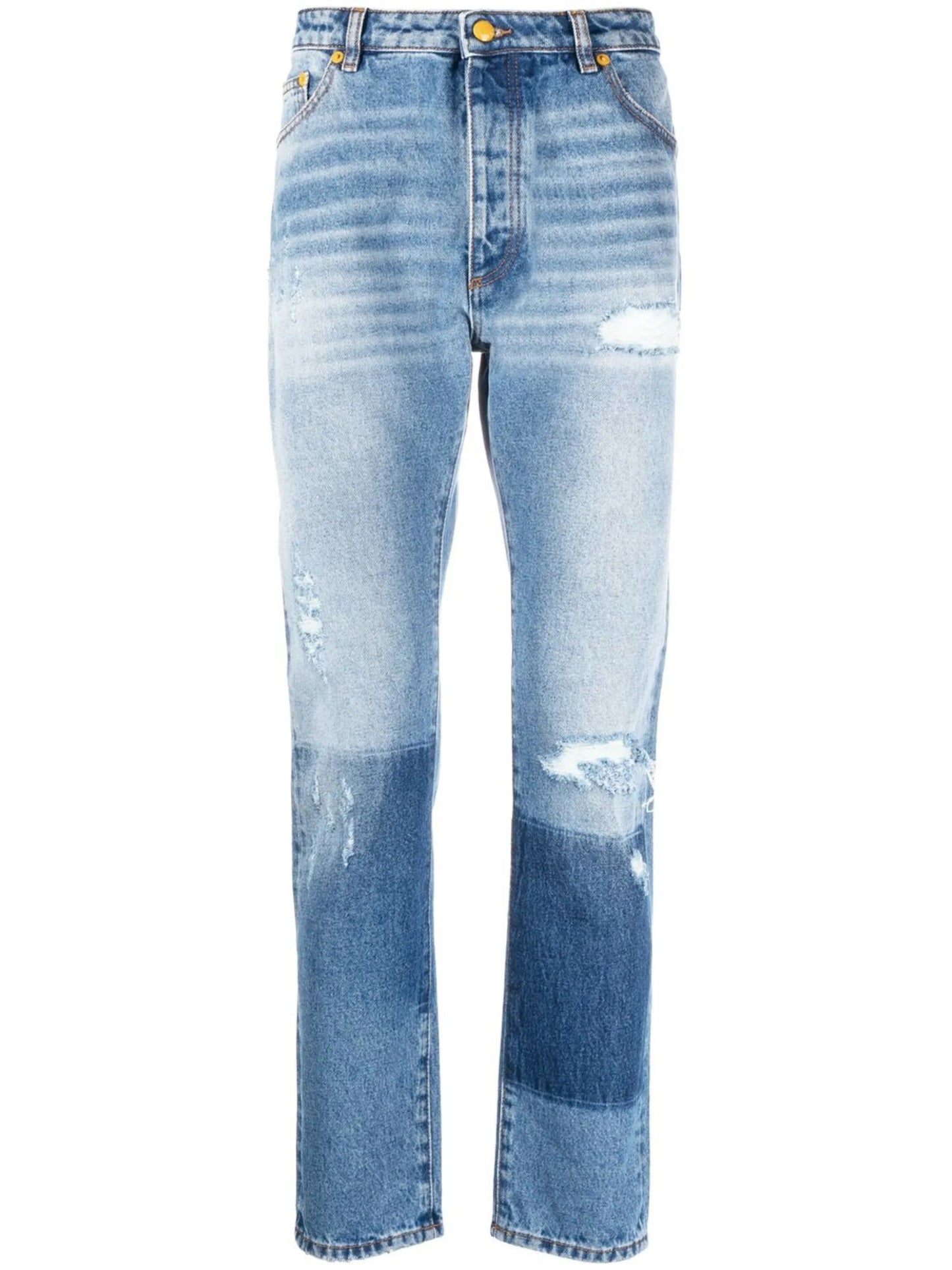 ripped-detail straight-leg jeans