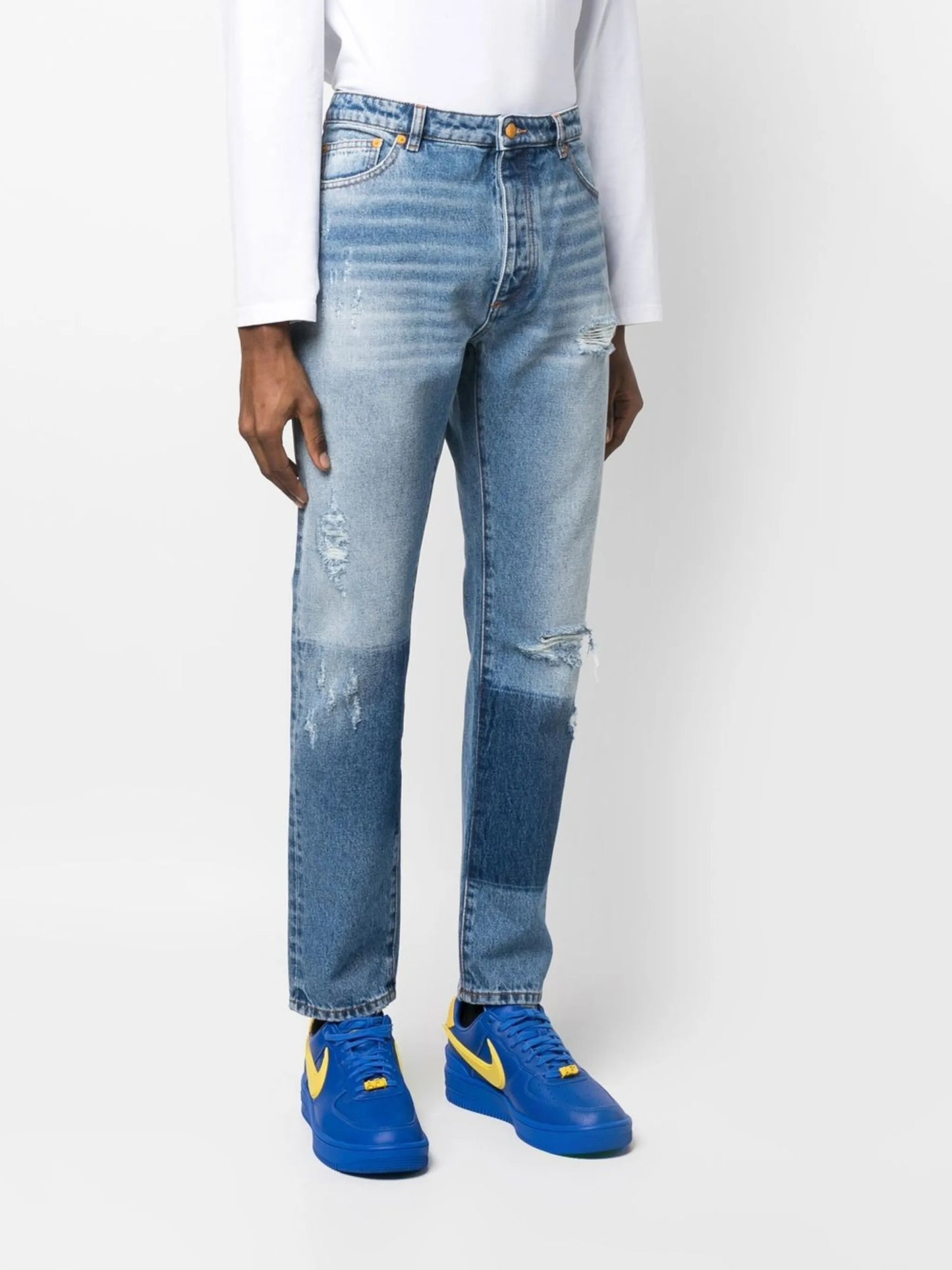 ripped-detail straight-leg jeans