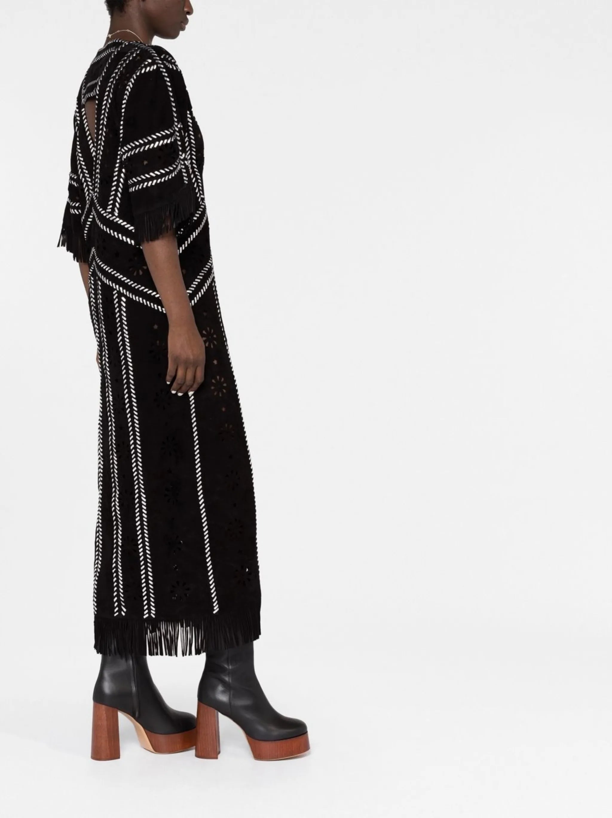 whipstitch-detail short-sleeve dress