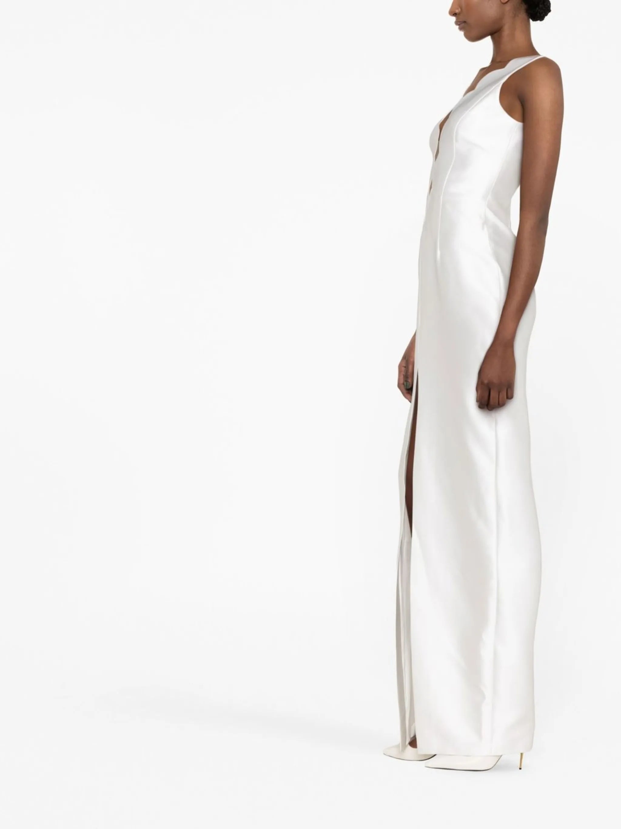 plunging scallop-detail gown