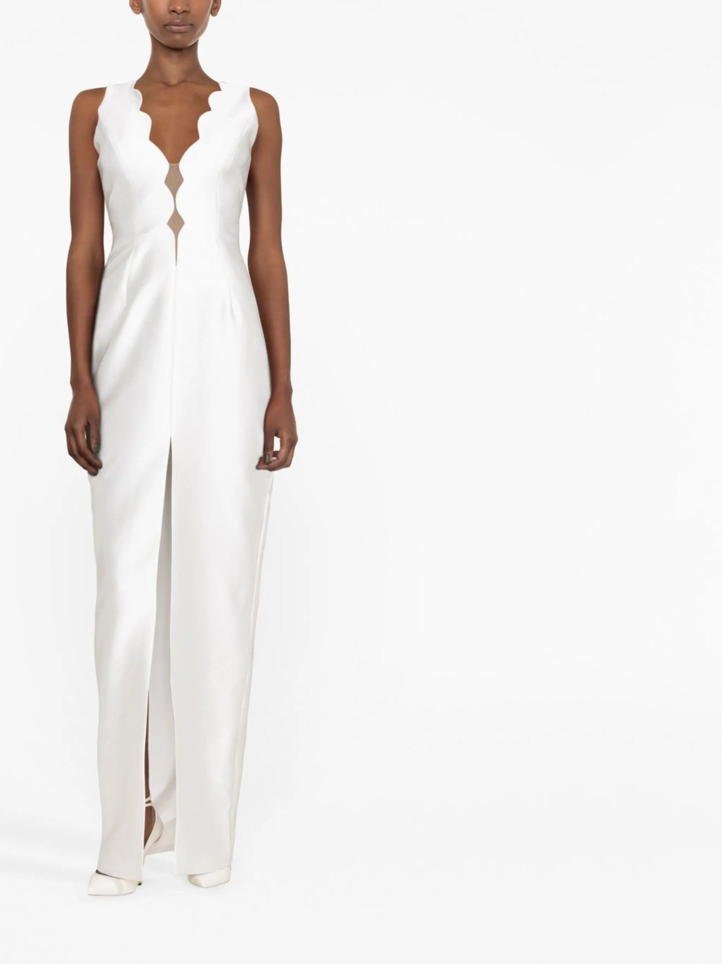 plunging scallop-detail gown