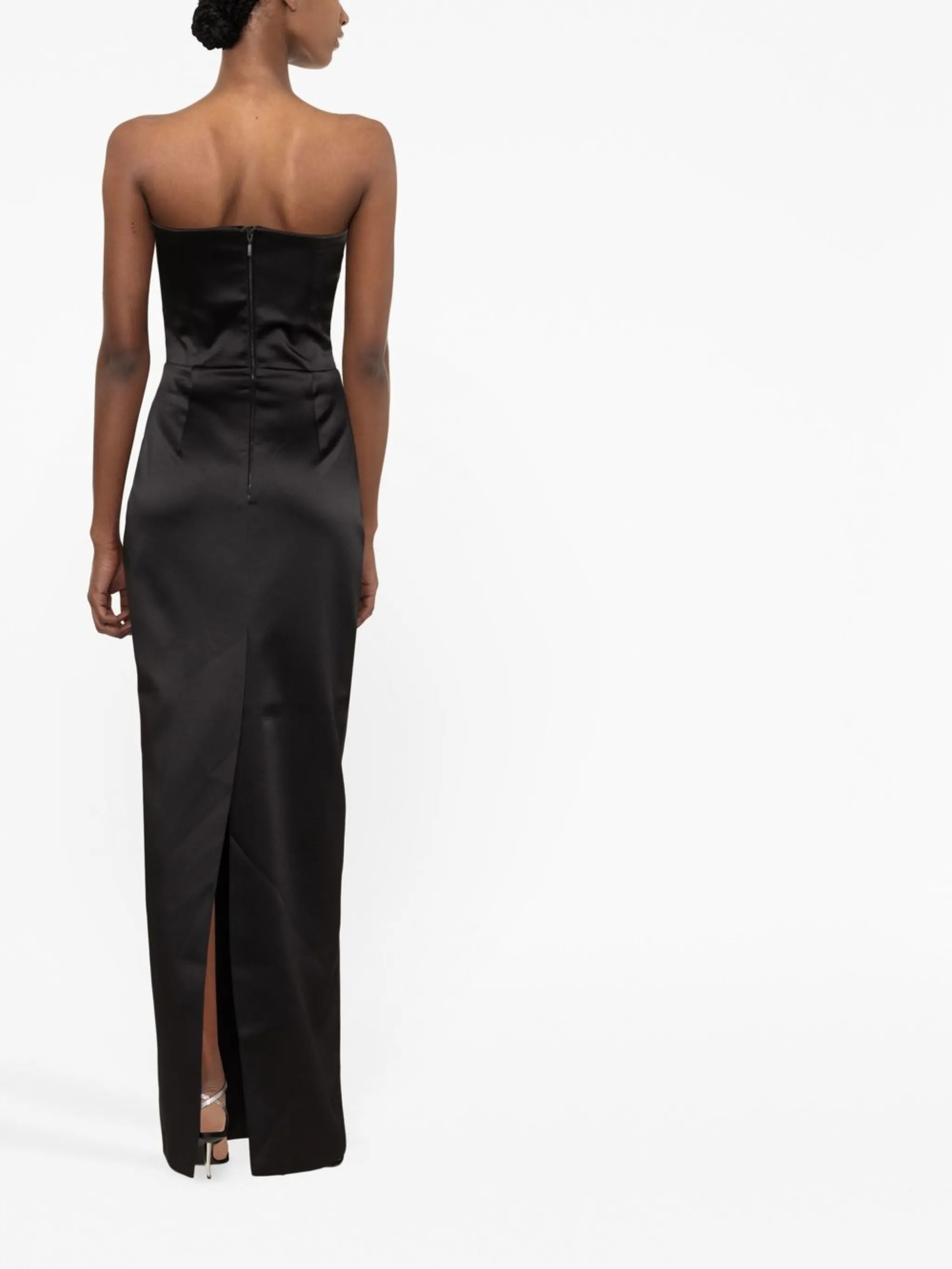 lace-up detail strapless gown