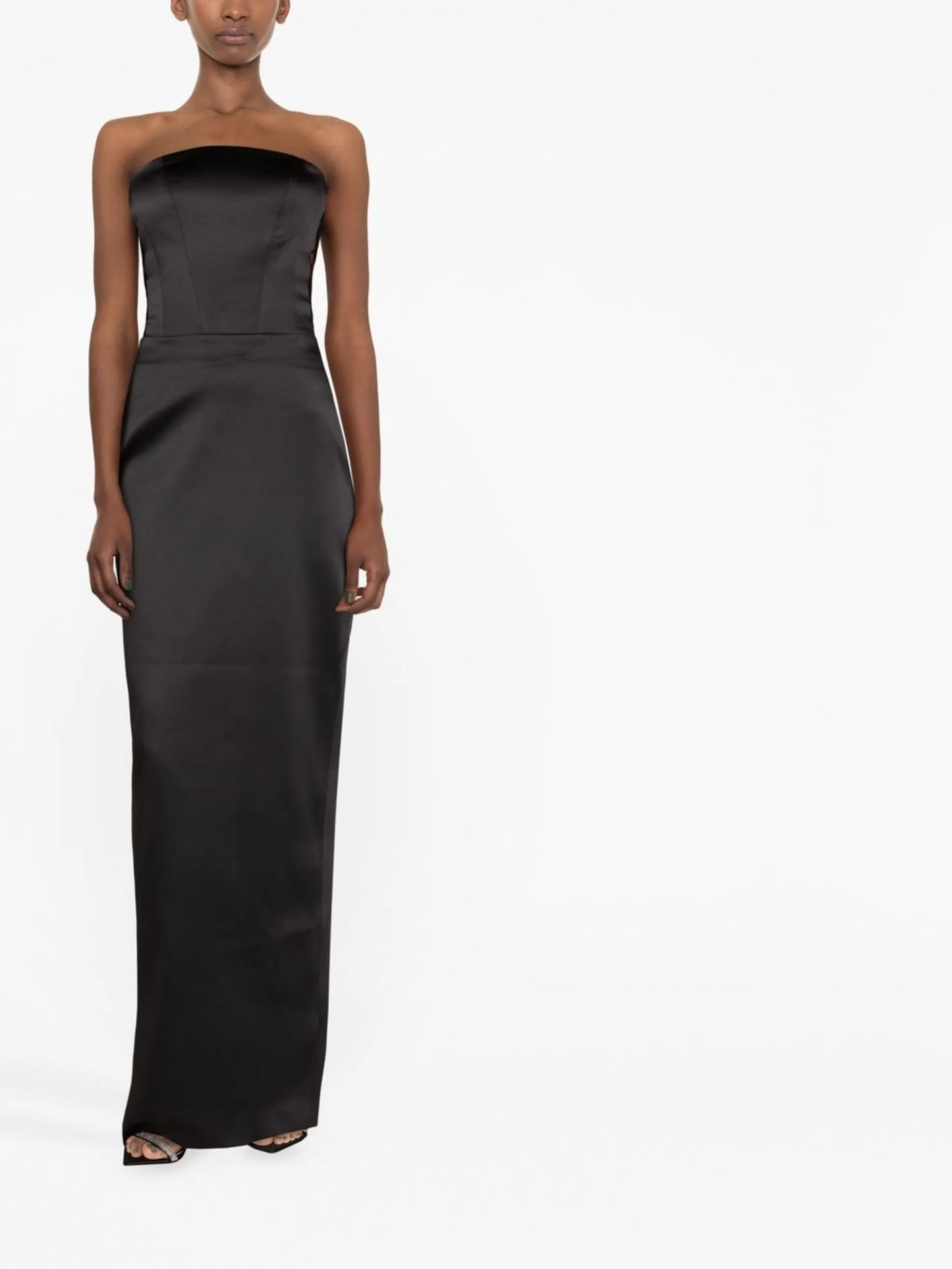 lace-up detail strapless gown