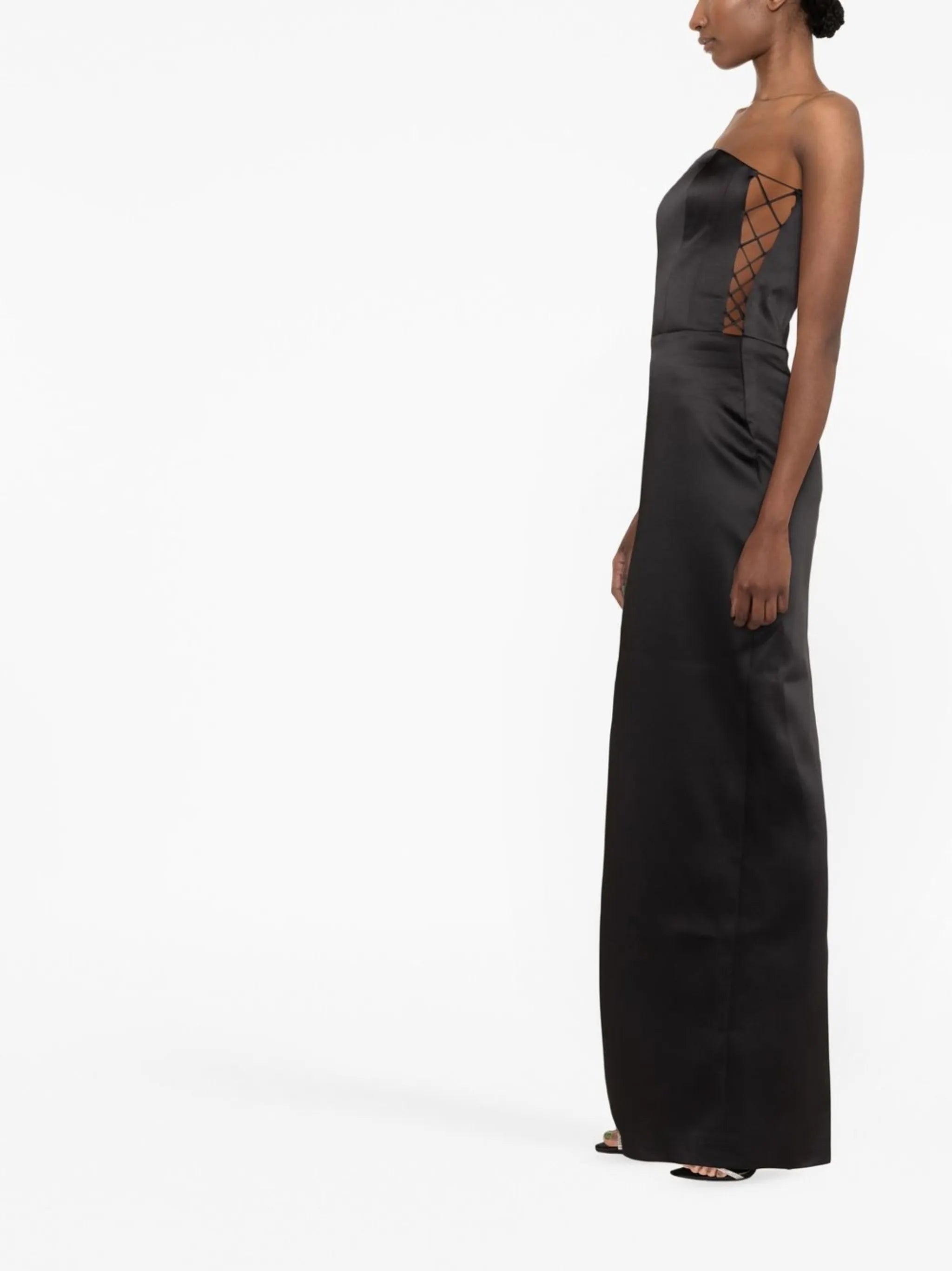 lace-up detail strapless gown