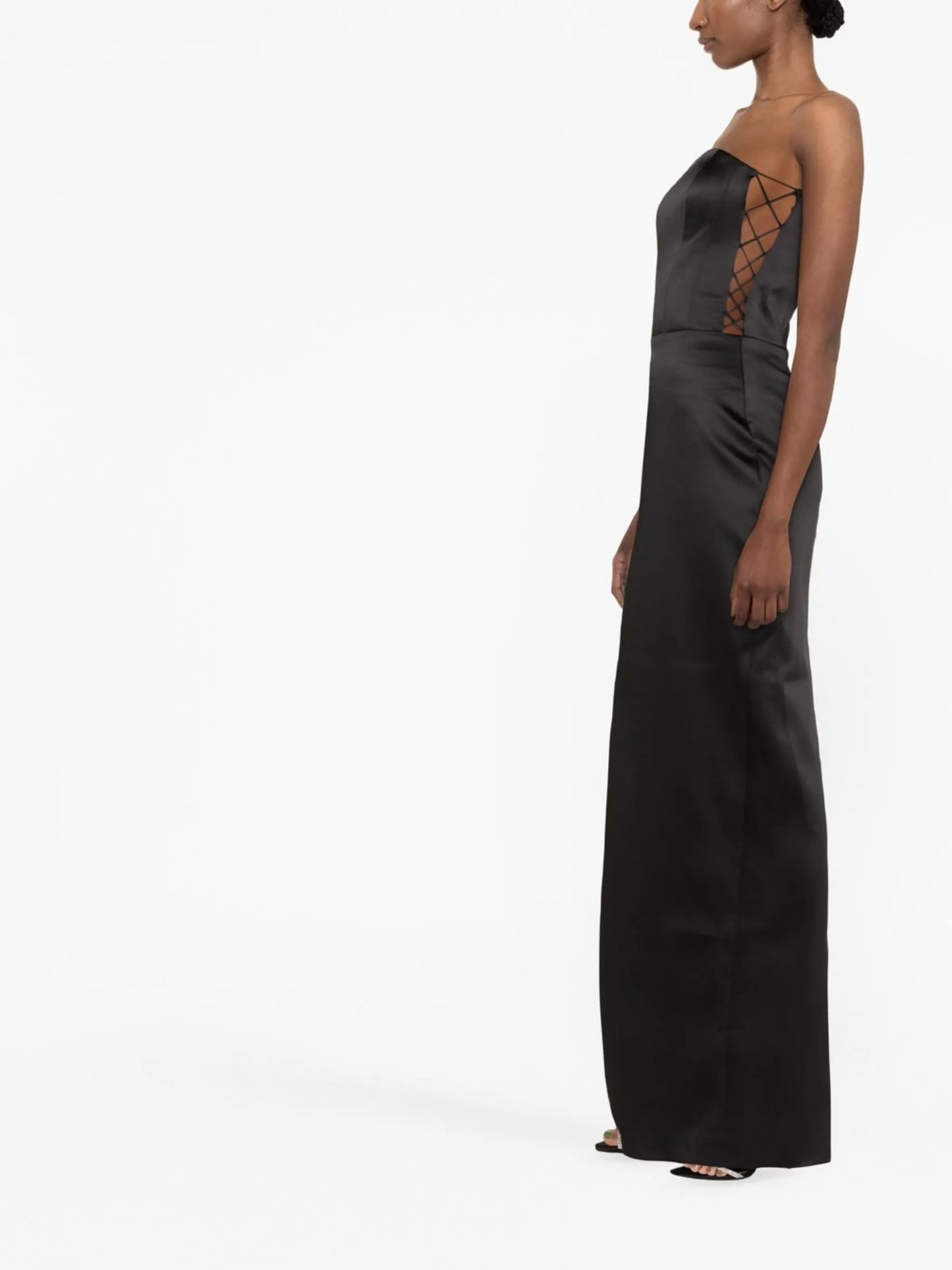 lace-up detail strapless gown