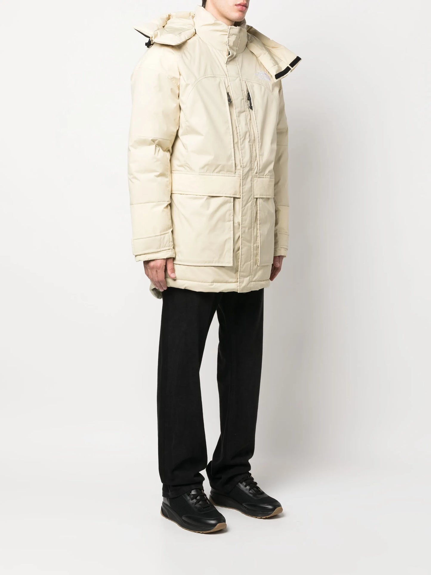 logo-embroidered padded coat