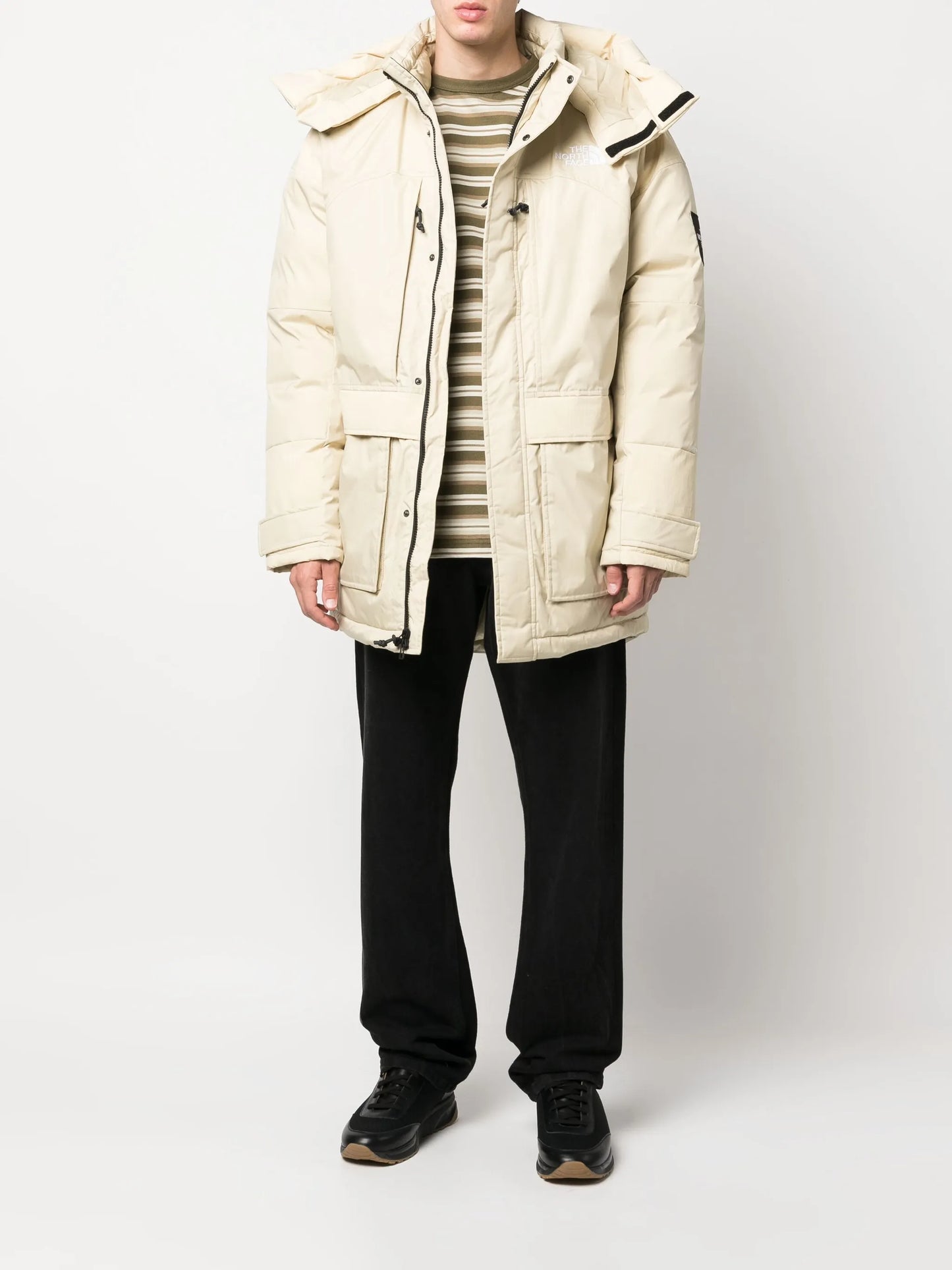 logo-embroidered padded coat