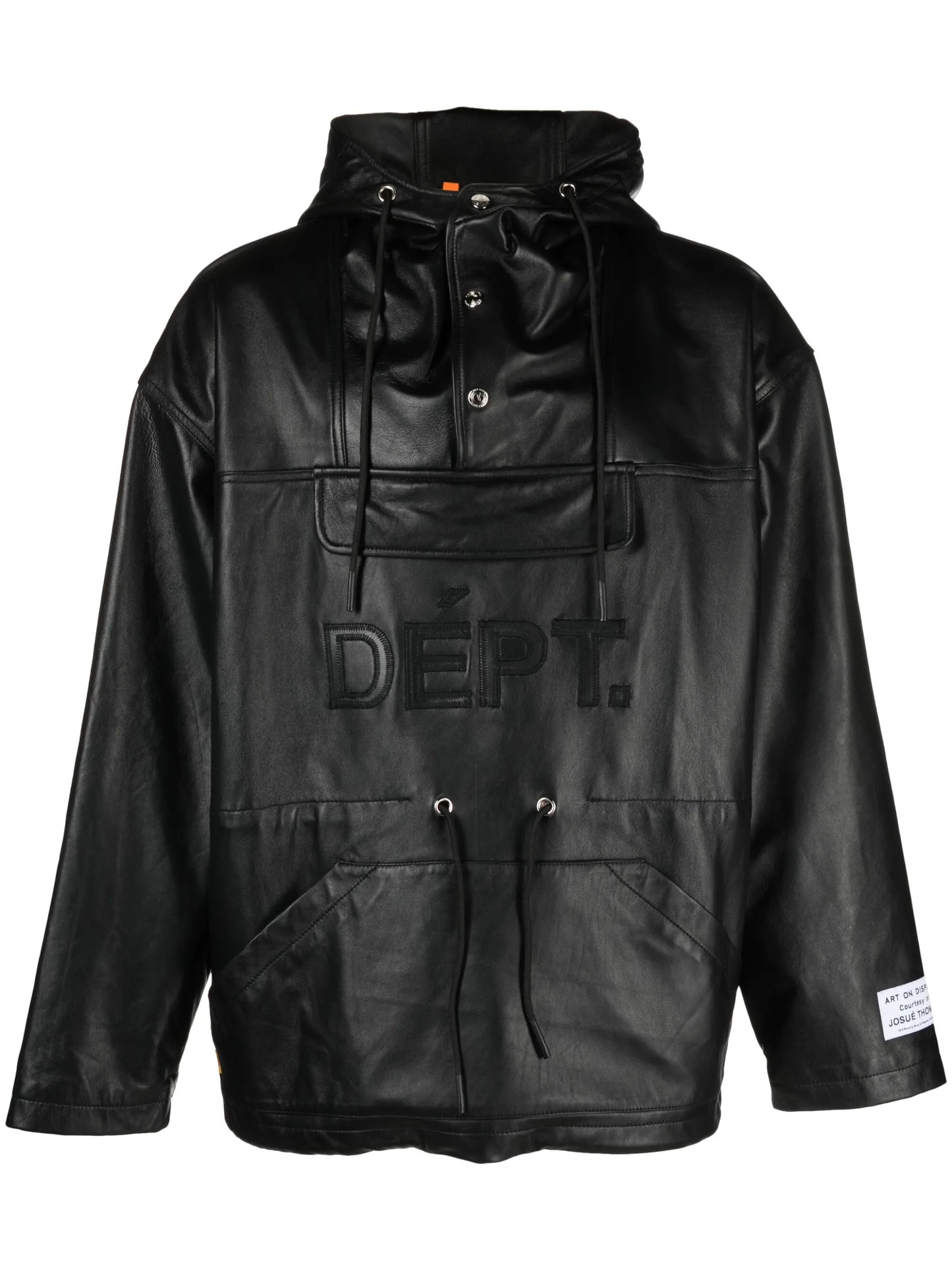 logo-appliqué leather hooded jacket