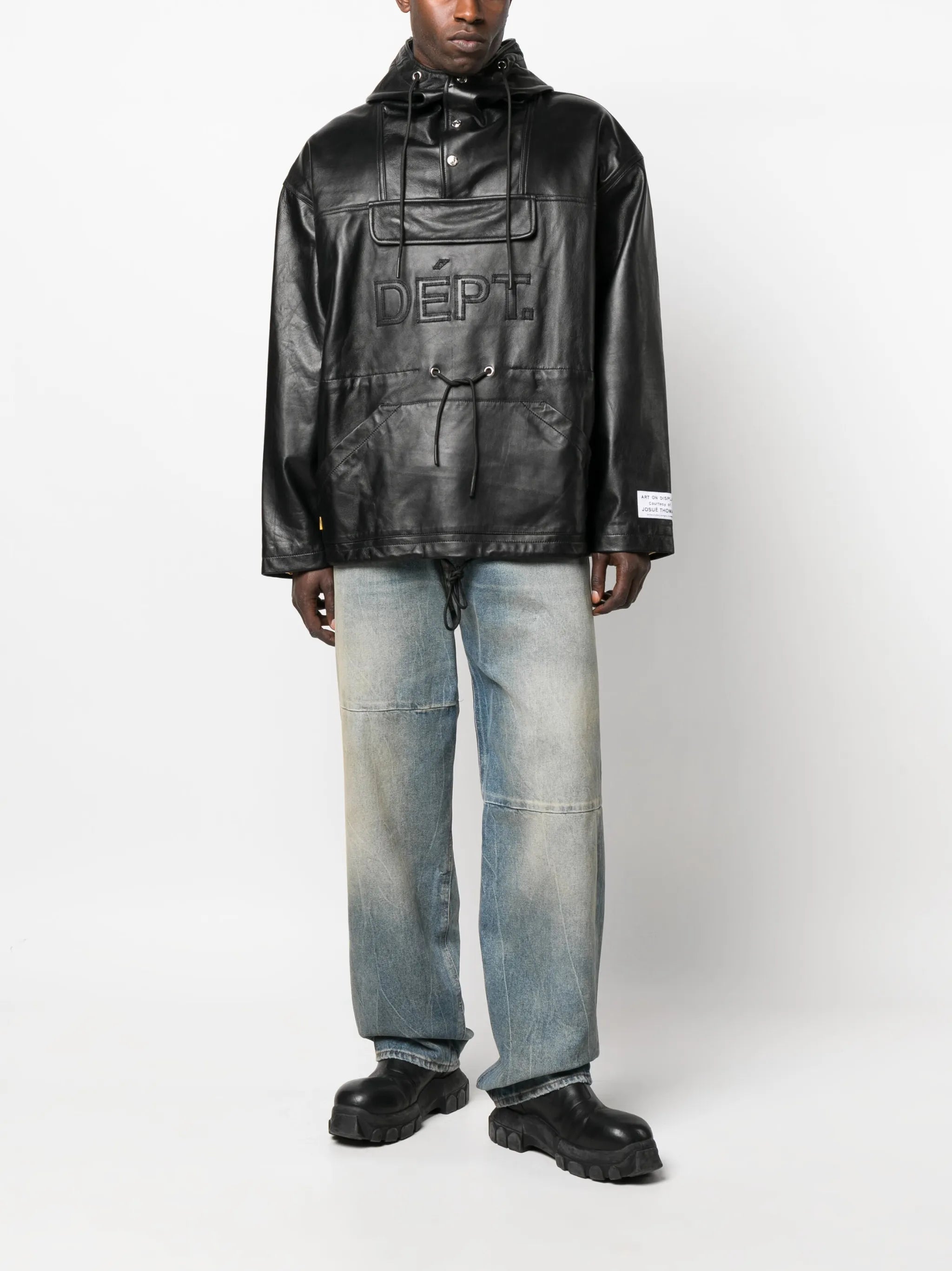 logo-appliqué leather hooded jacket
