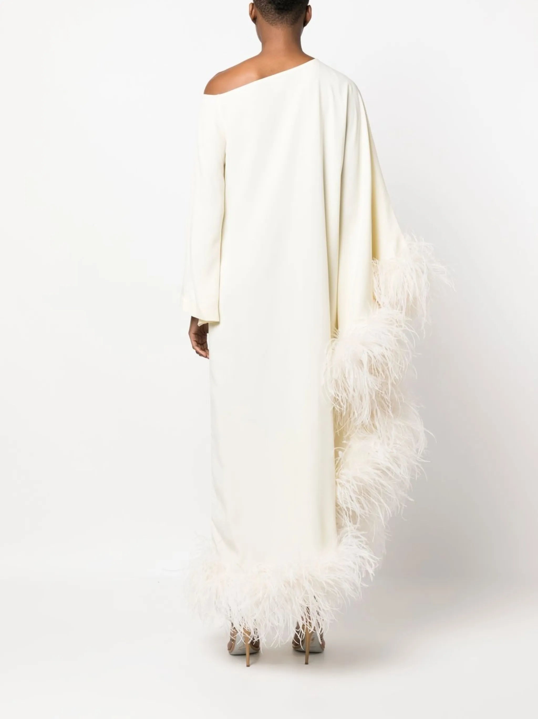 Ubud Extravaganza feather-trim gown