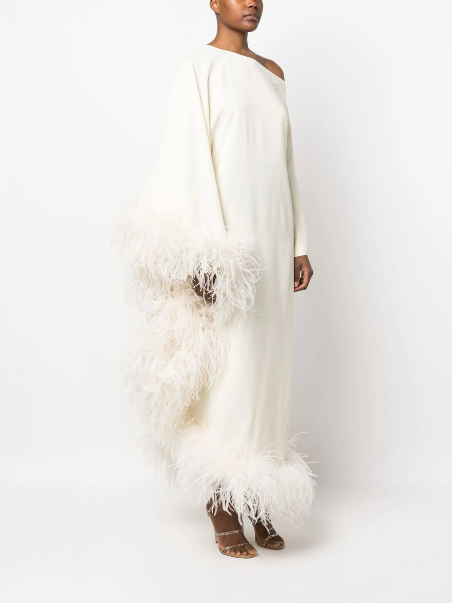 Ubud Extravaganza feather-trim gown