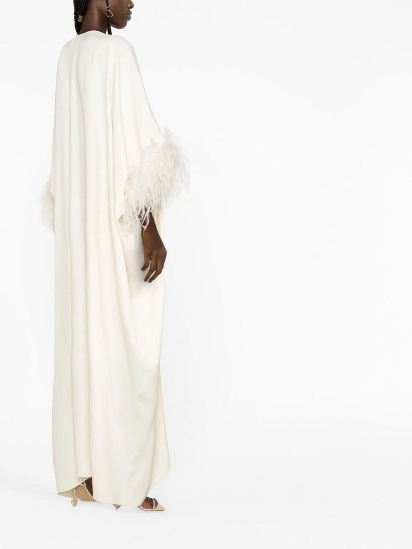feather-cuffs long dress