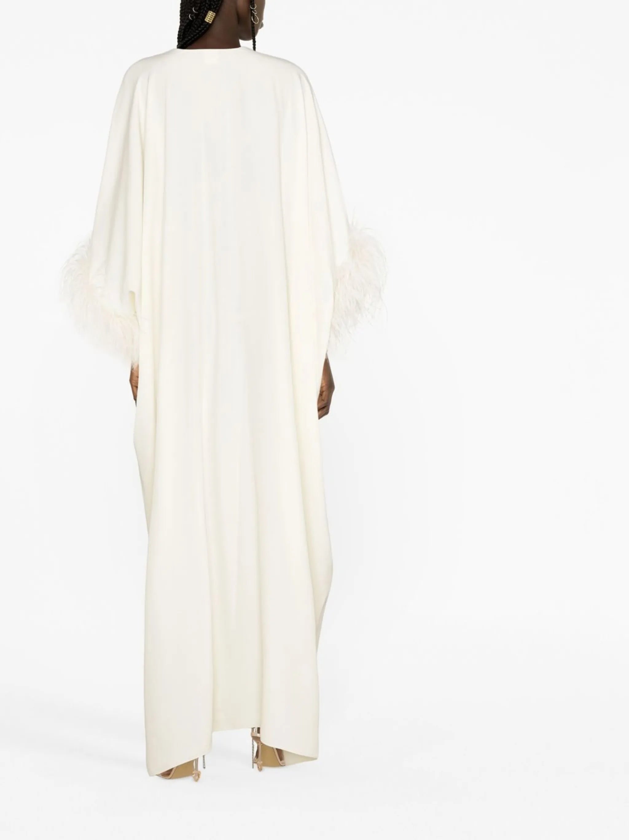 feather-cuffs long dress