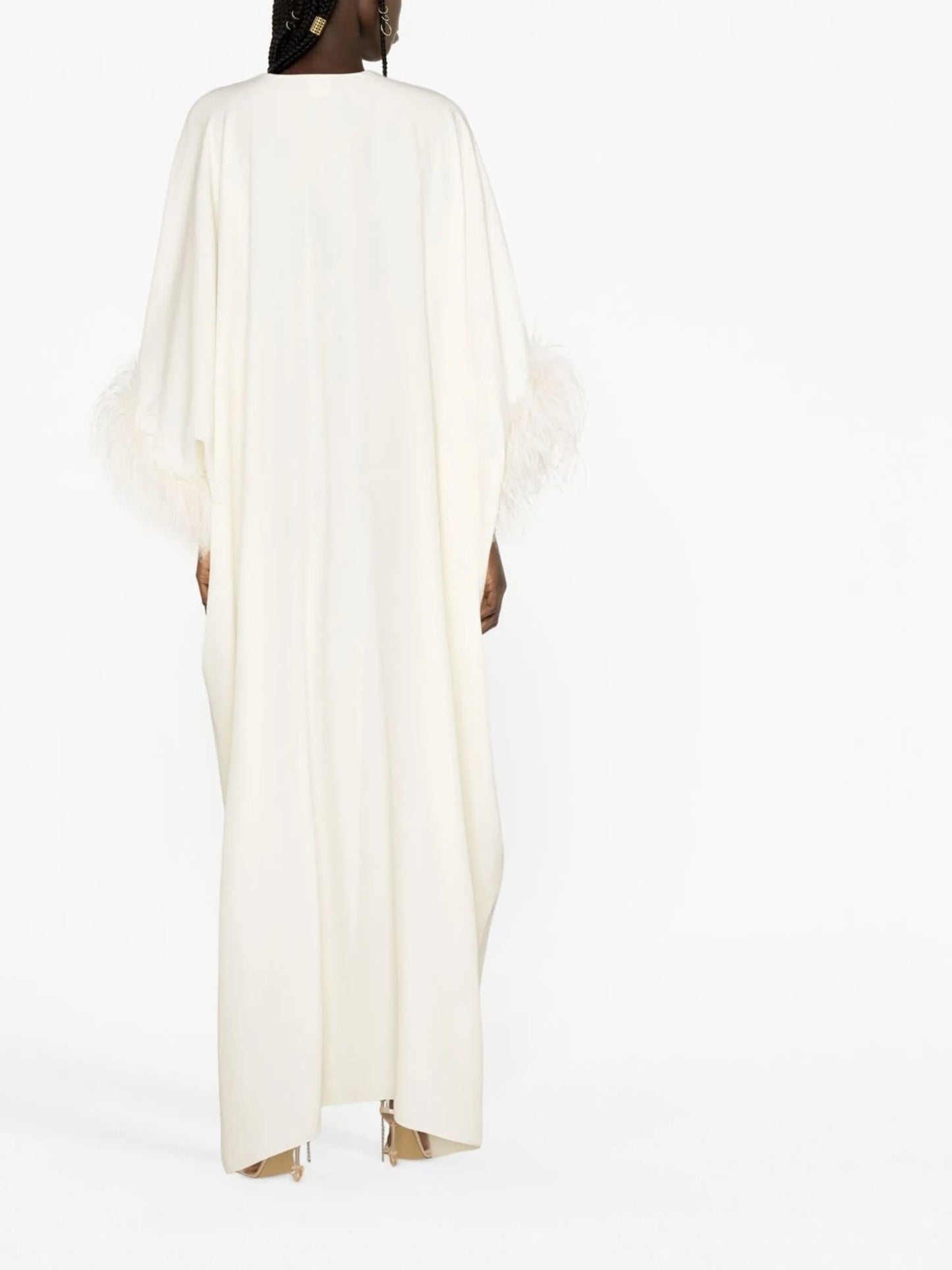 feather-cuffs long dress