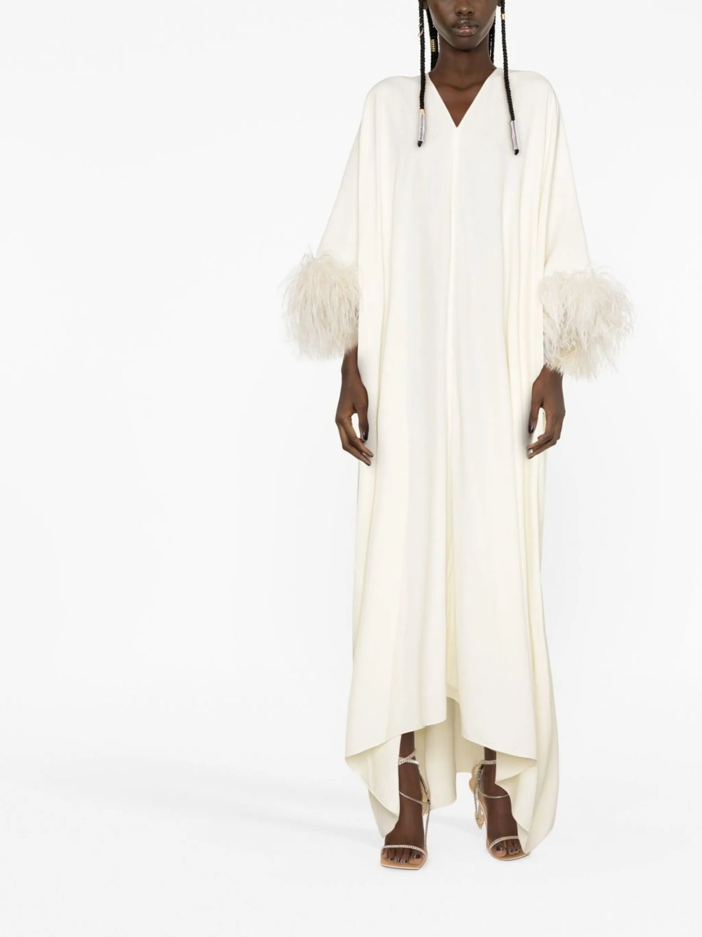 feather-cuffs long dress