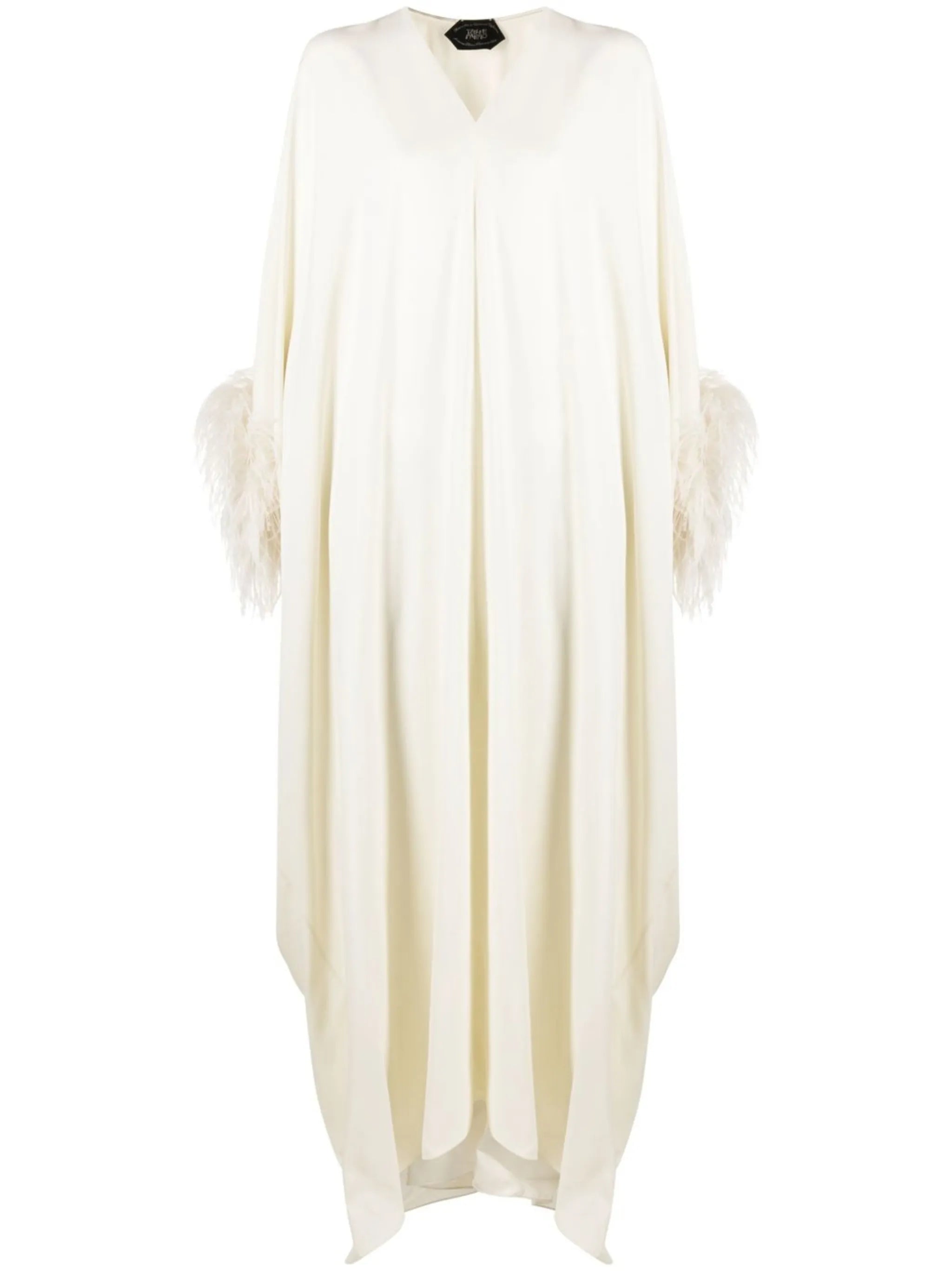 feather-cuffs long dress