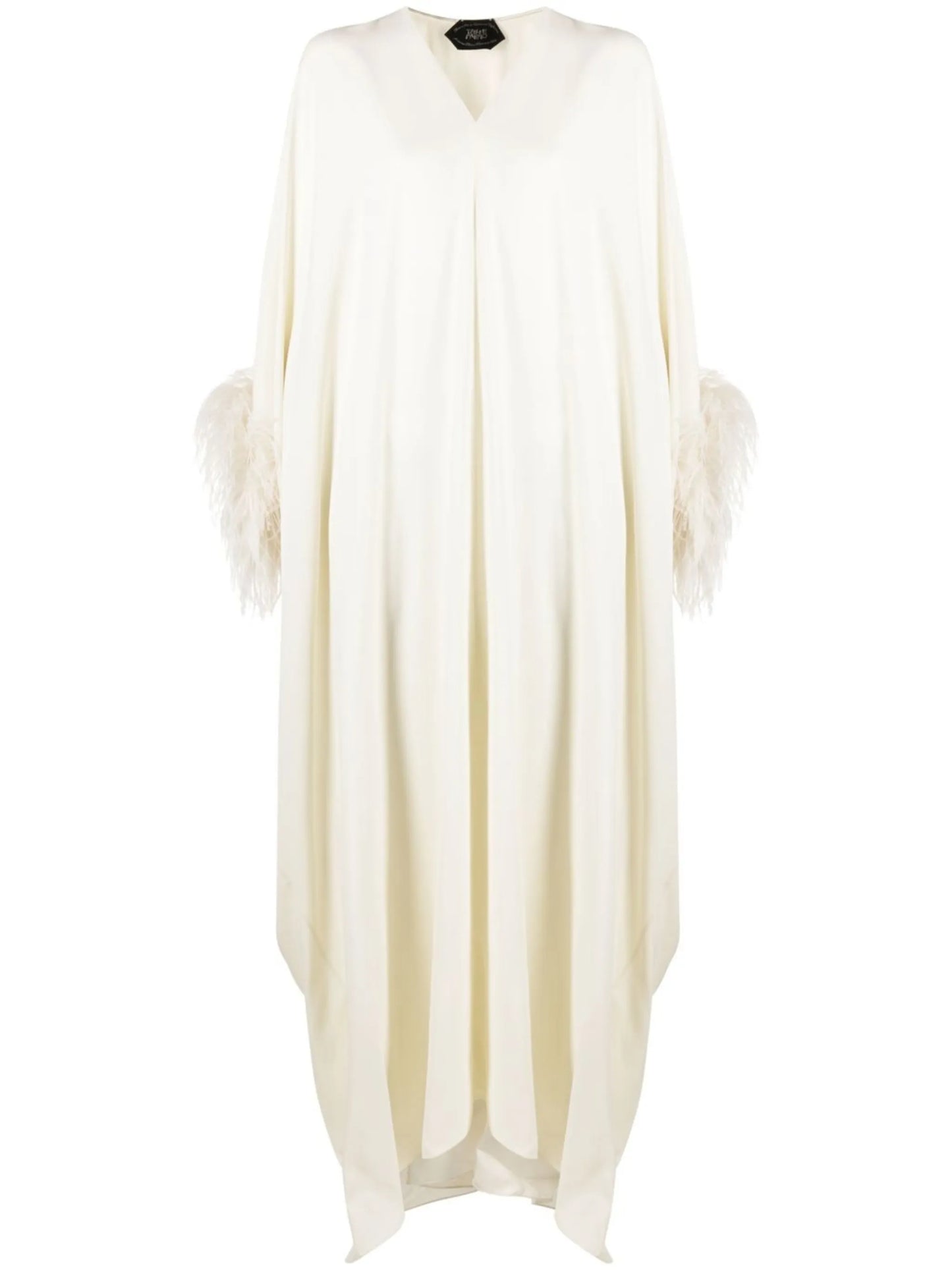 feather-cuffs long dress