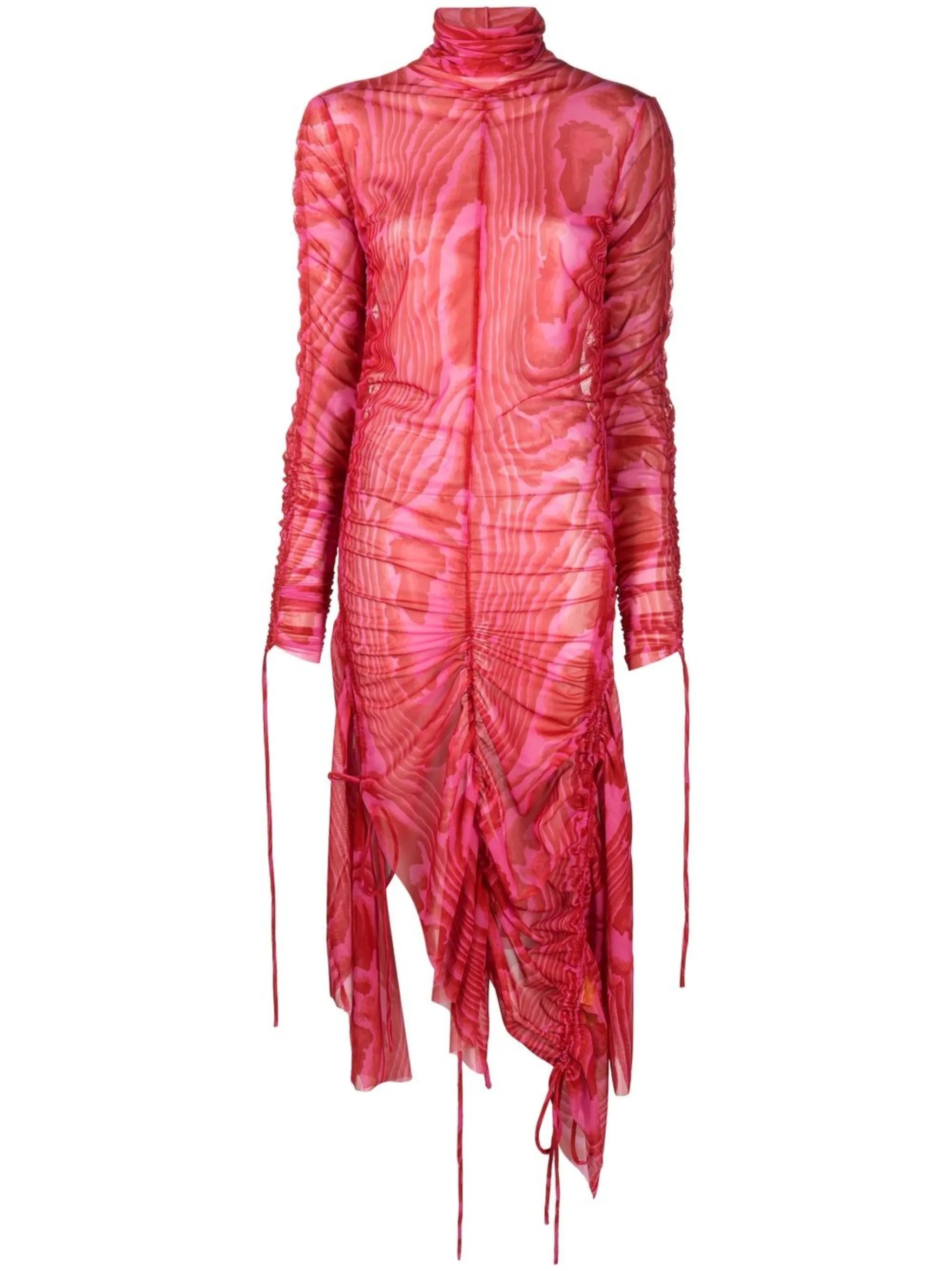 abstract-print gathered long-sleeve dress