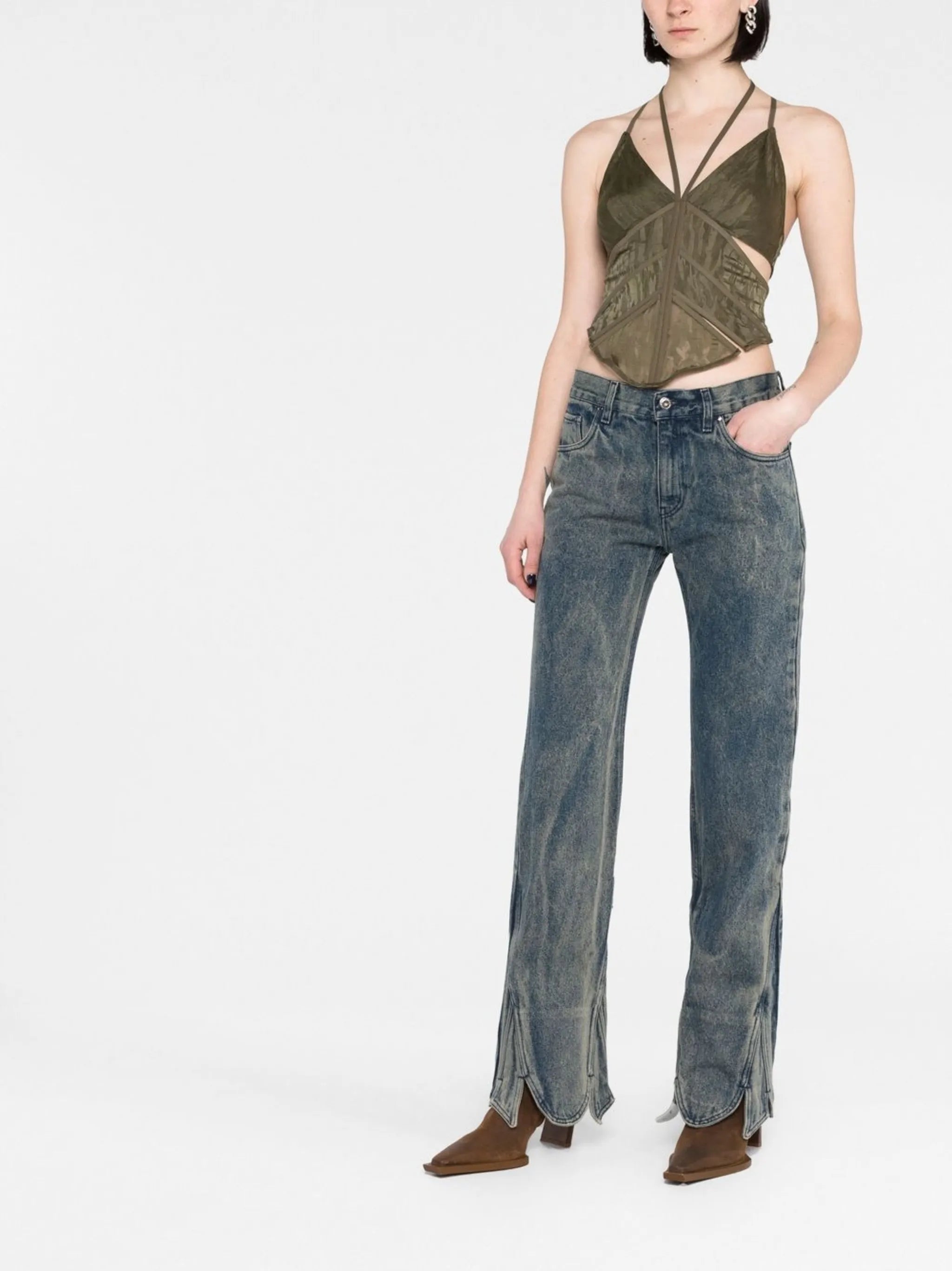 slim-fit stonewashed jeans